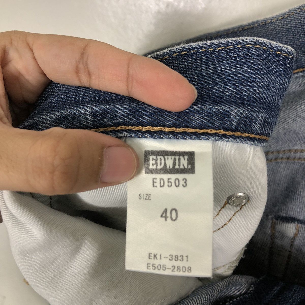 Edwin 🔥90’s VINTAGE EDWIN MADE IN JAPAN DISTRESSED DENIM DESIGN Size US 39 - 14 Thumbnail