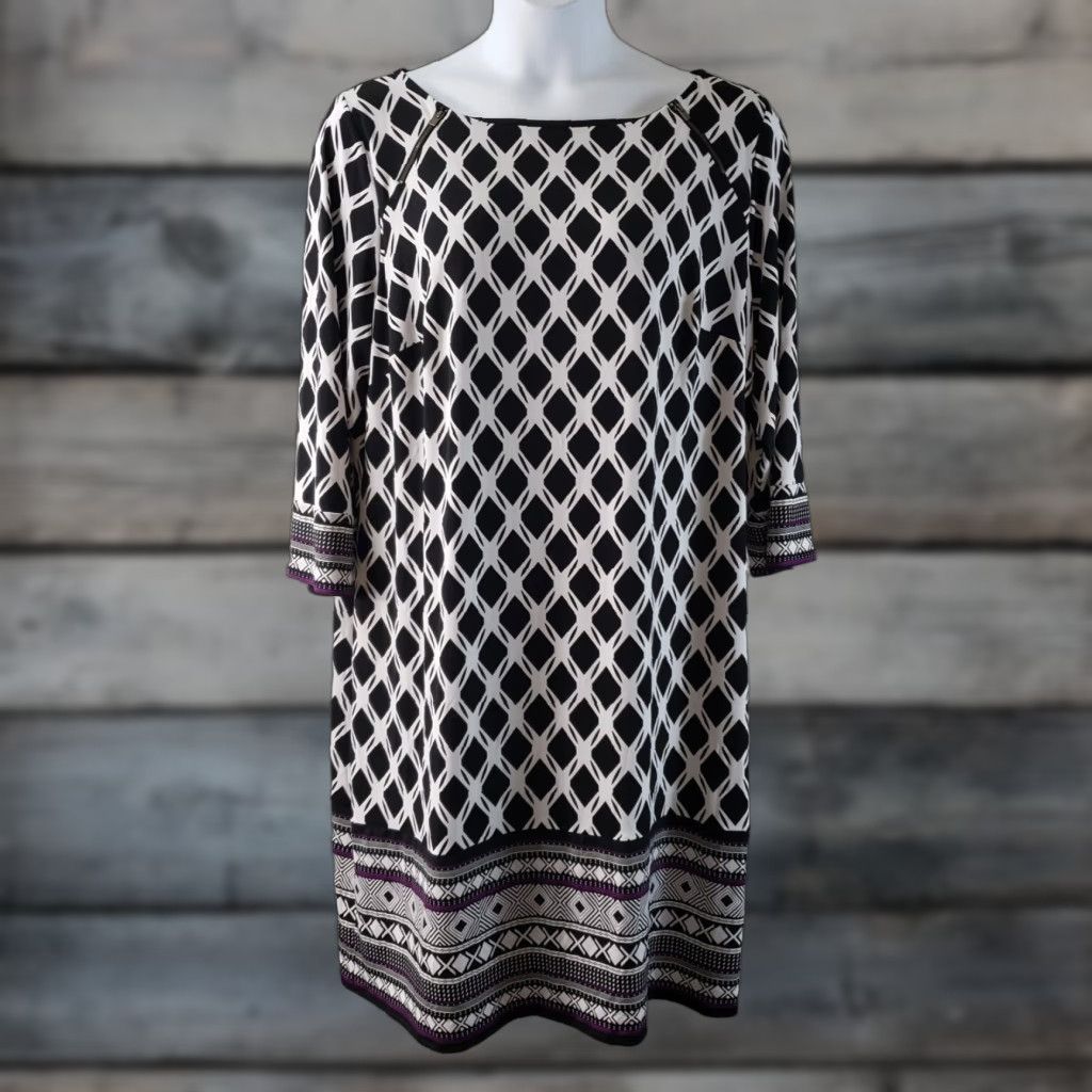 Vintage 41Hawthorn Dress Geometric 3X Black White 3/4 Sleeve Knee Length Womens Size XXL / US 16-18 / IT 52-54 - 1 Thumbnail