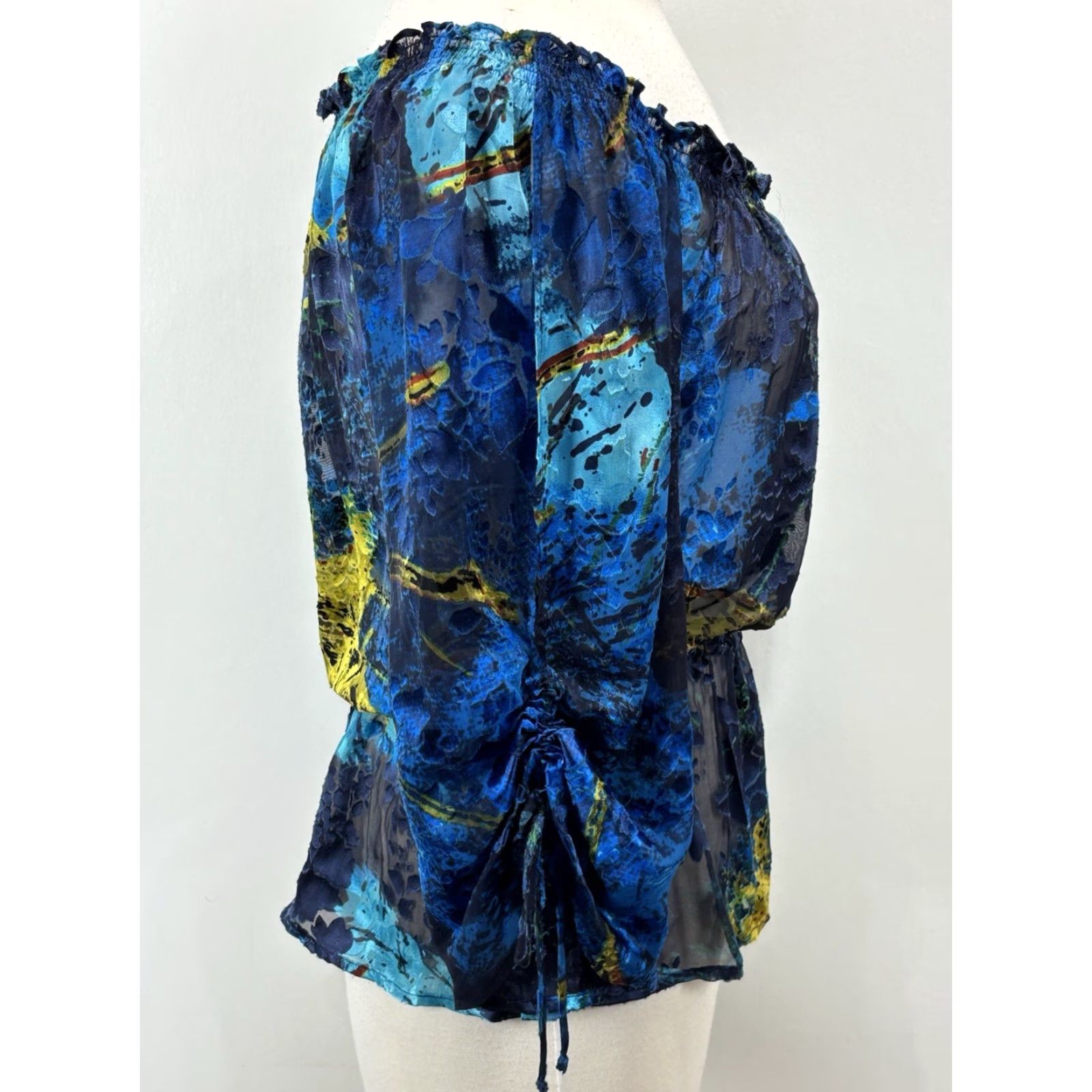 Vintage VINTAGE Cache Silk Blend Sheer Blouse XS Blue Off Shoulder Fairy Bohemian Y2K Womens Size XS / US 0-2 / IT 36-38 - 4 Thumbnail