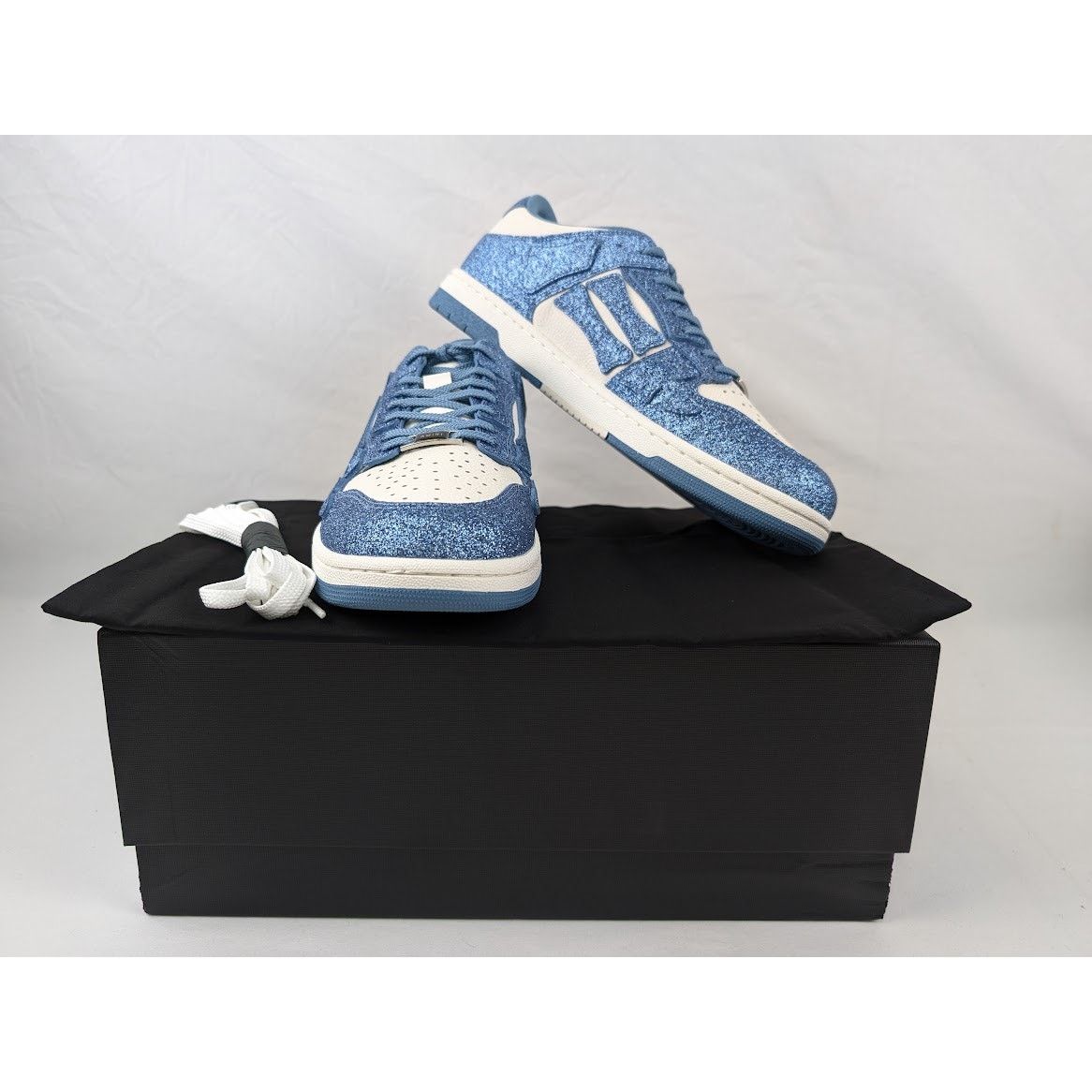 Amiri o1rshd1 Shimmer Skeleton Top Low Sneakers in White/Blue Size US 12 / EU 45 - 17 Thumbnail