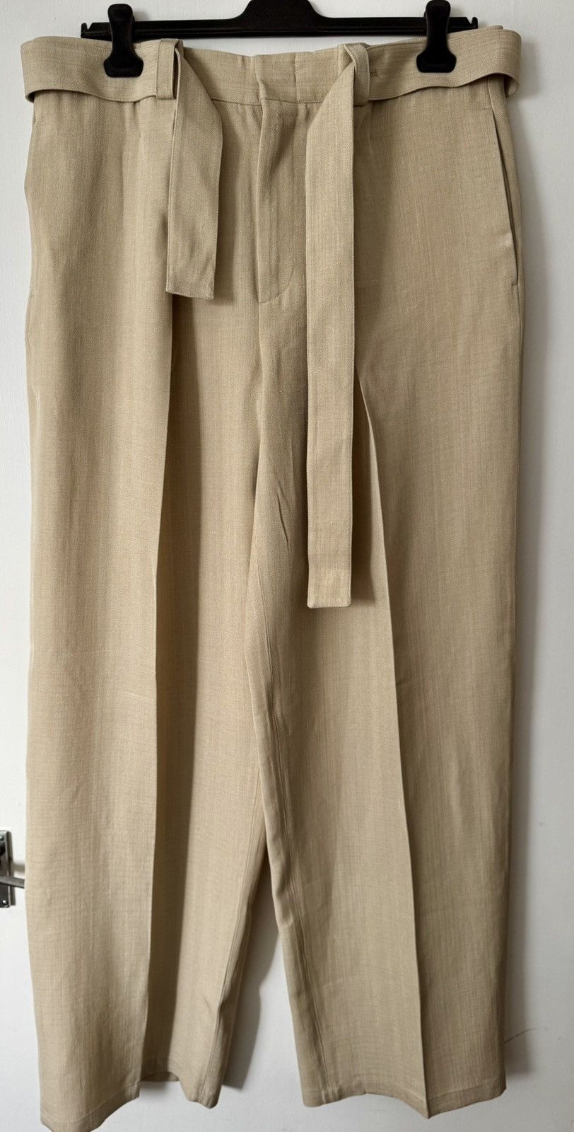 Jil Sander Jil Sander Beige Silk-Viscose Belted Wide-Leg Trousers – 52 Size US 36 / EU 52 - 9 Thumbnail
