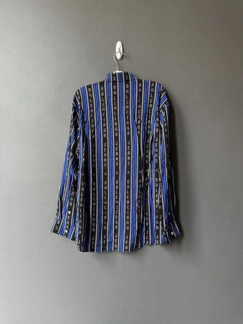 Balenciaga Balenciaga Black and Blue Striped Full Logo Shirt Size S / US 4 / IT 40 - 2 Thumbnail