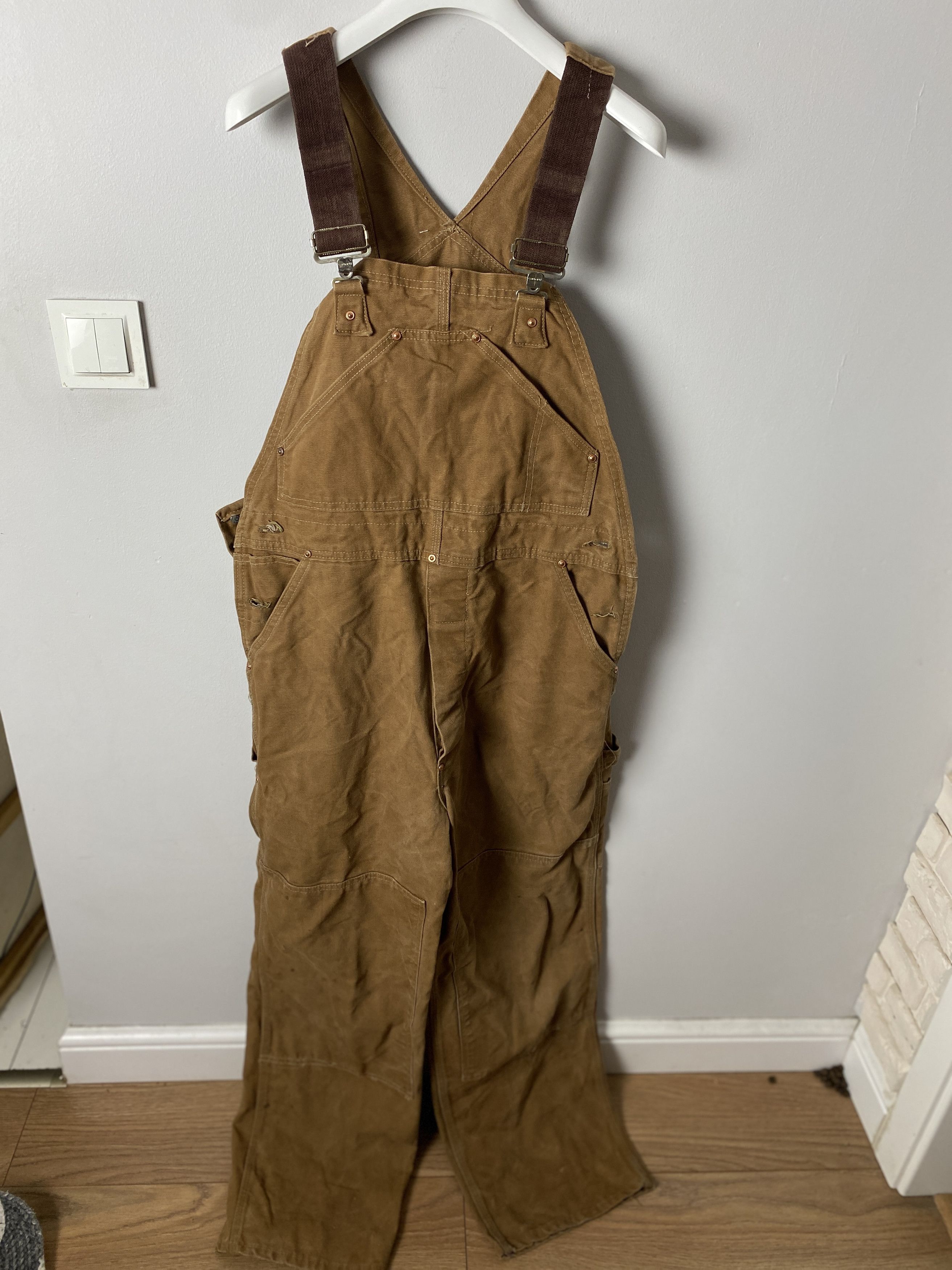 image of Carhartt Vintage Overalls Dungarees Double Knee Usa Made in Brown, Men's (Size 38)