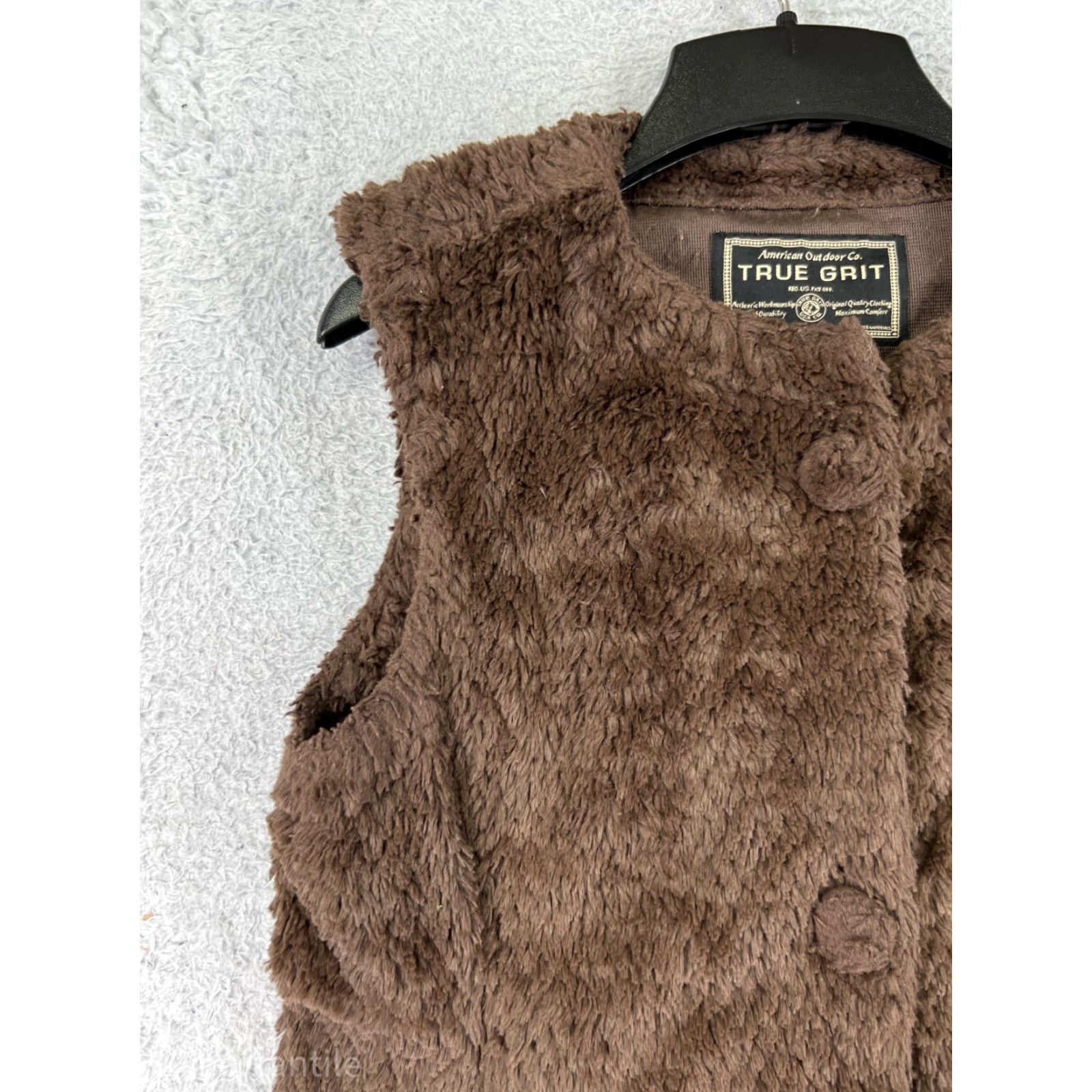 Vintage True Grit Vest Womens Medium Brown Furry Button Up Polyester Fleece Size M / US 6-8 / IT 42-44 - 5 Thumbnail