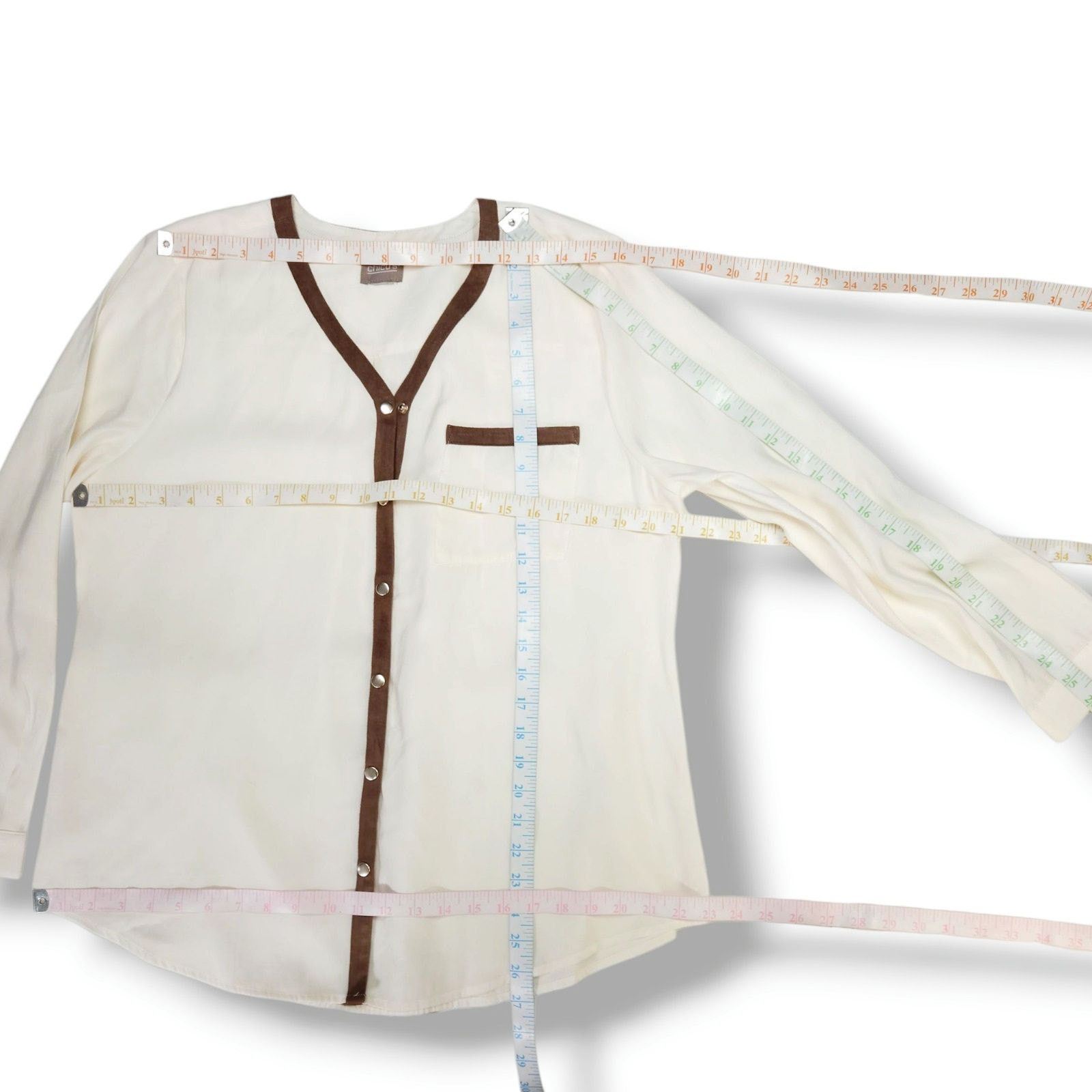 Chicos Chico’s Cream Snap Front Blouse Sz 3 XL 16 Minimalist Chic Size XL / US 12-14 / IT 48-50 - 5 Thumbnail