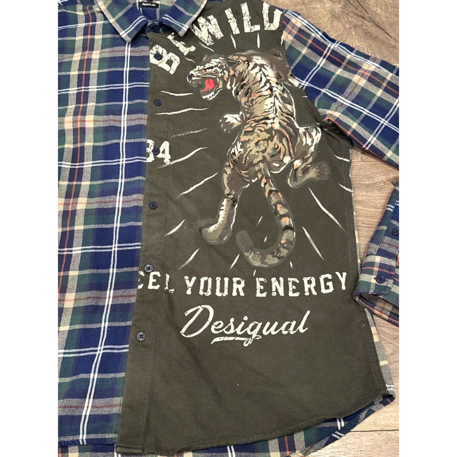 Desigual Desigual Plaid Flannel Shirt Tiger Print Front Button-Up Men XXL Multicolor Plaid Tiger Print Casual Workwear 100% Cotton Button-Up Men Front Shirt Size US XL / EU 56 / 4 - 2 Thumbnail