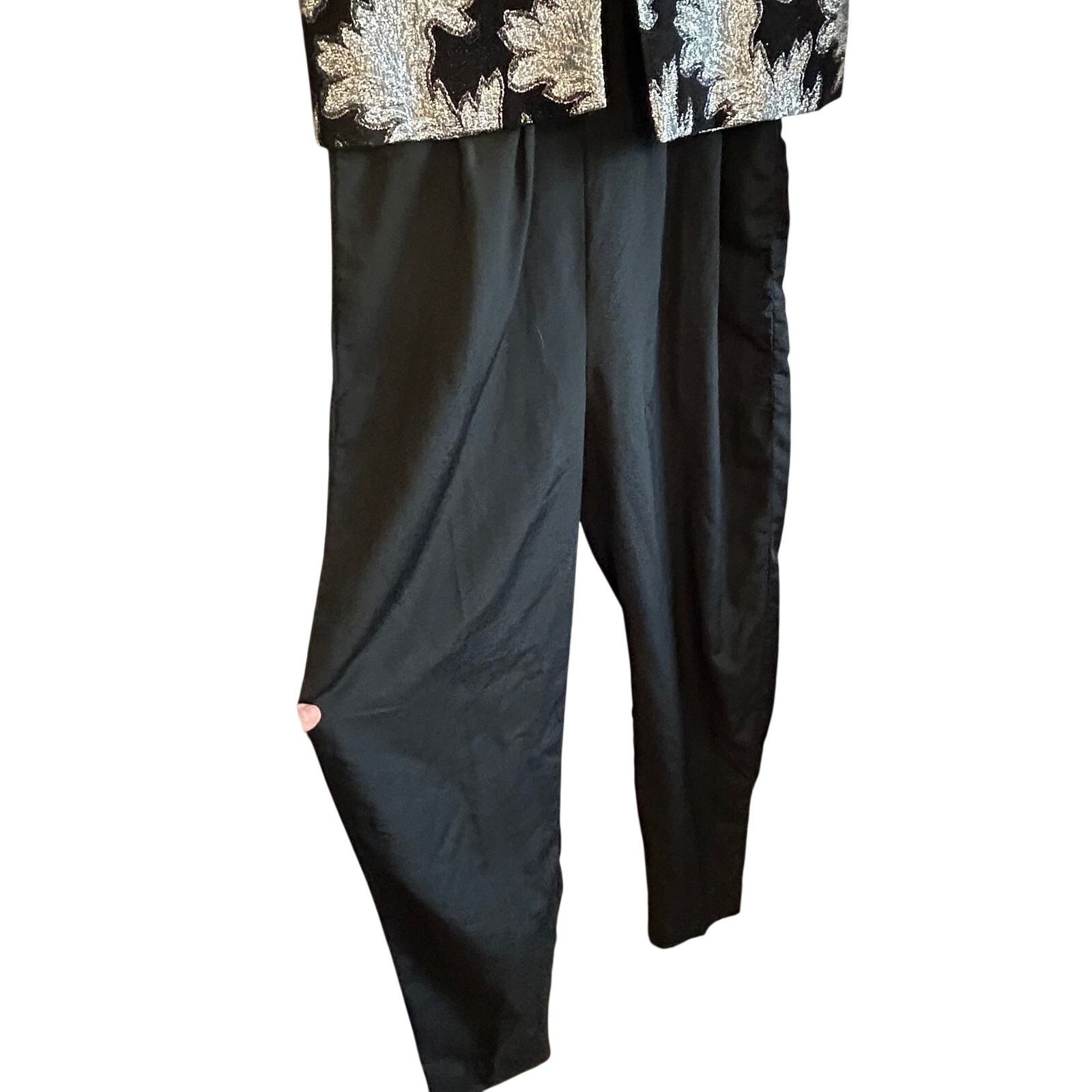 Other VTG Silver Black Metallic Brocade Jumpsuit Matching Jacket Size 28" / US 6 / IT 42 - 6 Thumbnail