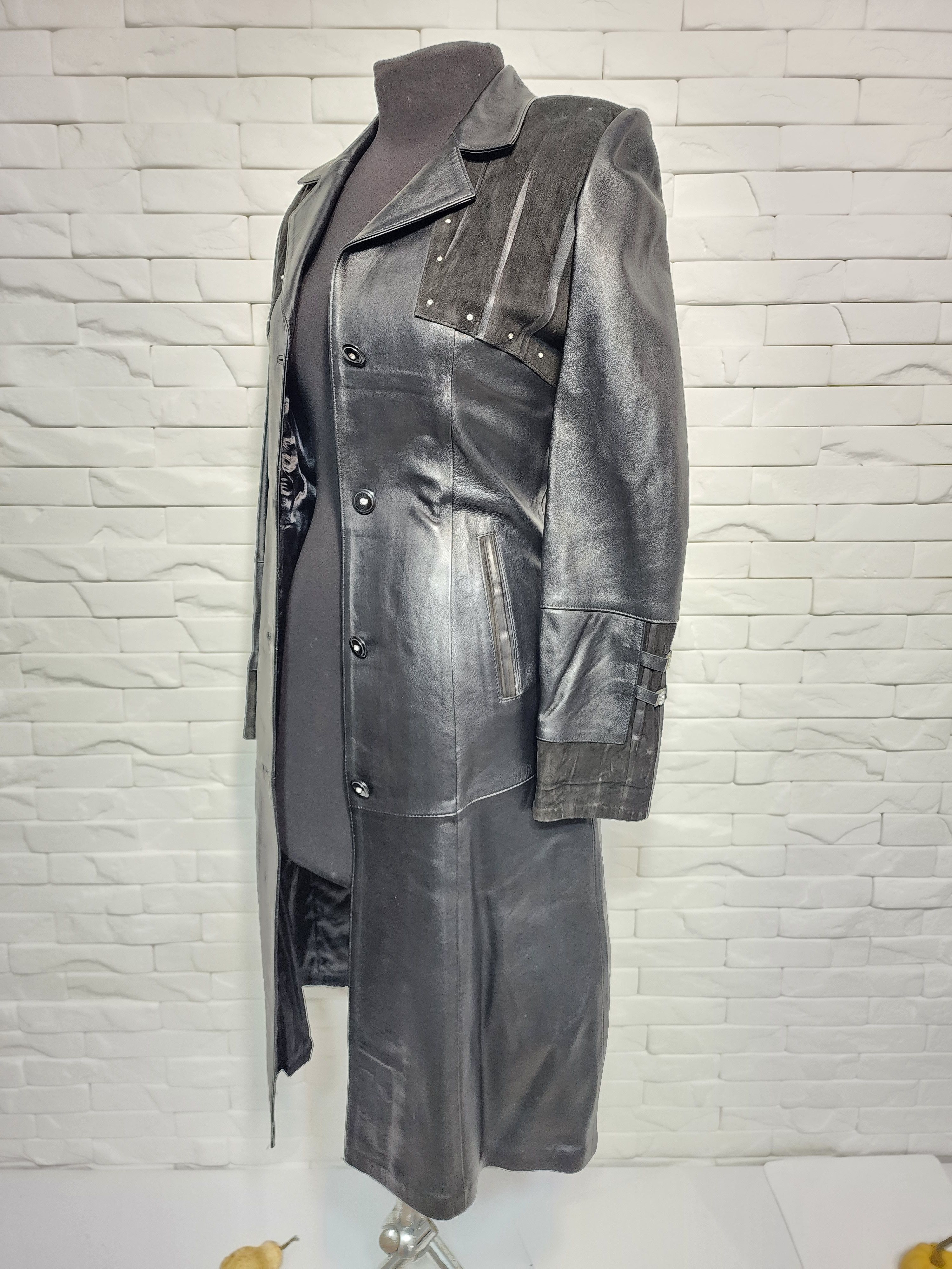 Genuine Leather Black Genuine Leather Long Jacket: Elegant Women's Coat Size S / US 4 / IT 40 - 3 Thumbnail