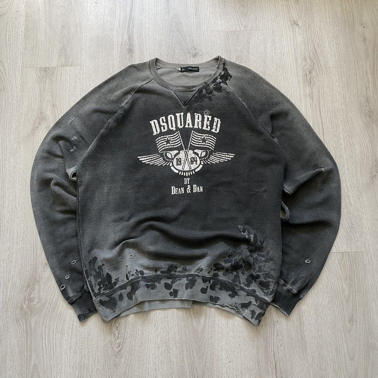 image of Dsquared2 D And D Slouch Distressed Crewneck Sweatshirt in Grey, Men's (Size 2XL)