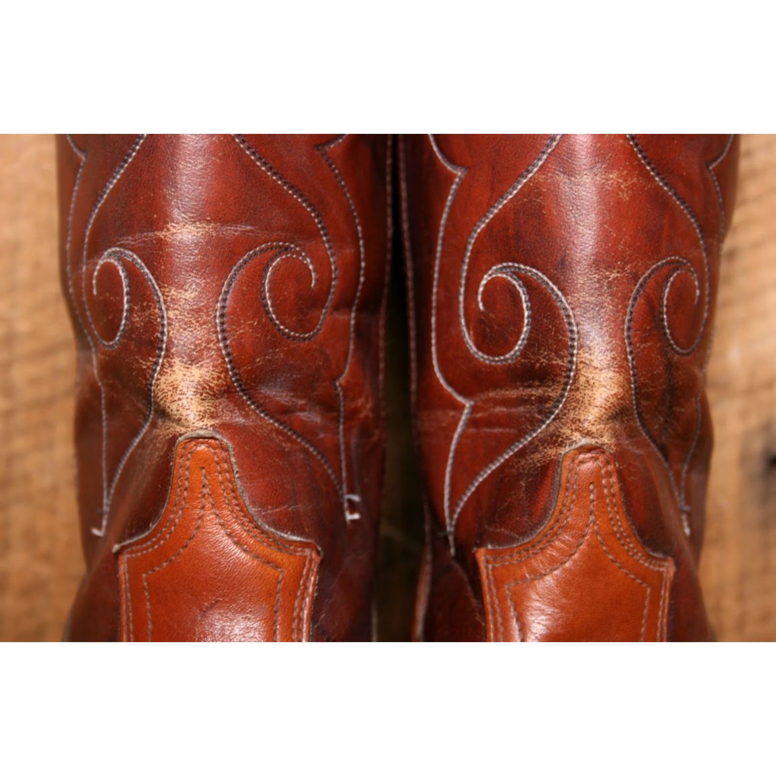 Vintage VINTAGE Acme Cognac Leather Synthetic Shaft Cowgirl Boots 3.25" Wood Heels 10M Brown Western Women Shoe/Boots Mens Size US 10 / IT 40 - 5 Thumbnail