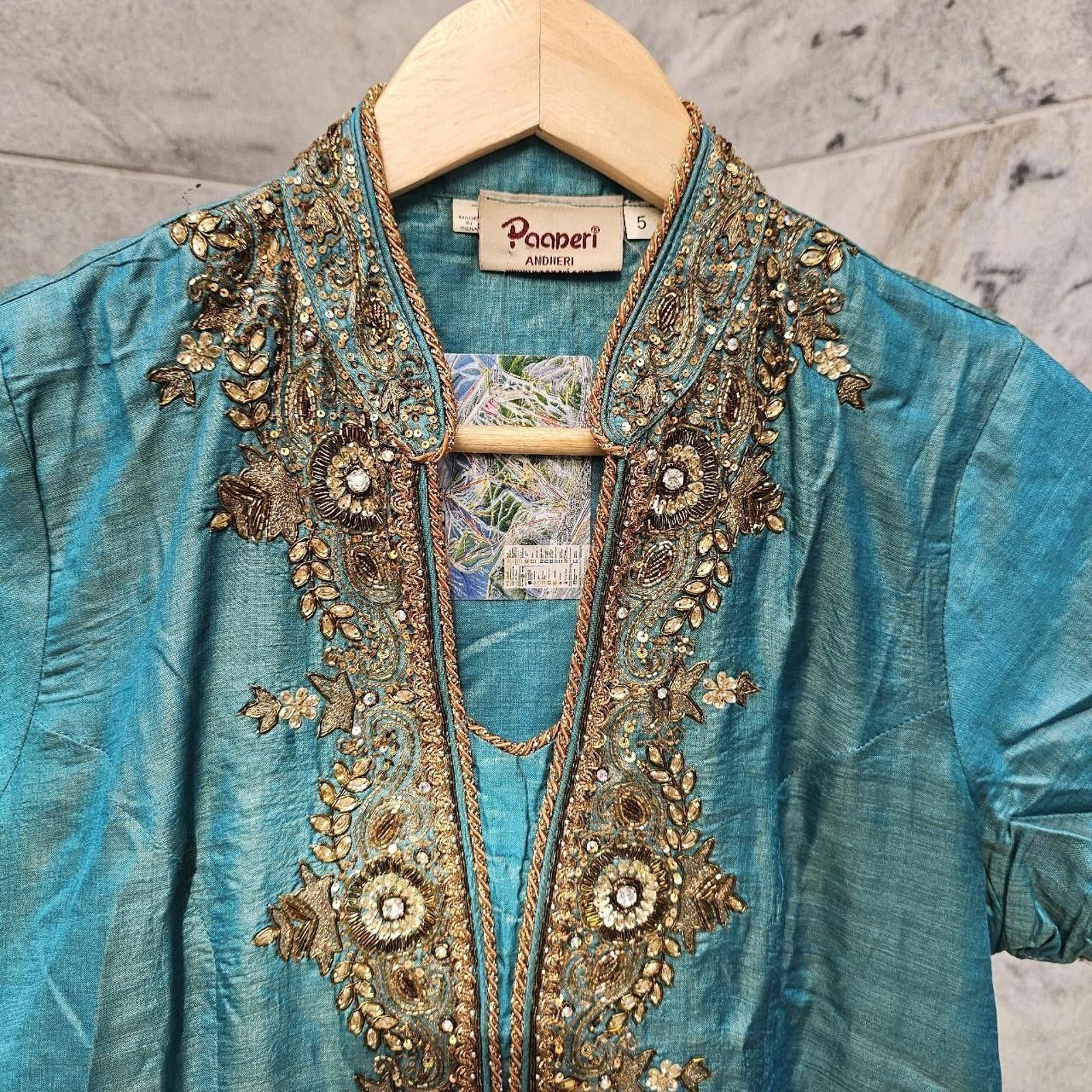 Other Women's Teal and Gold Kurta Style Dress Size M / US 6-8 / IT 42-44 - 3 Thumbnail