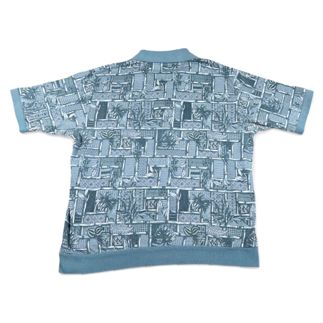 Haband VINTAGE Haband Polo Shirt Adult LARGE Blue Bamboo Geometric Leaves Banded 90s Mens Polo Size US L / EU 52-54 / 3 - 3 Thumbnail