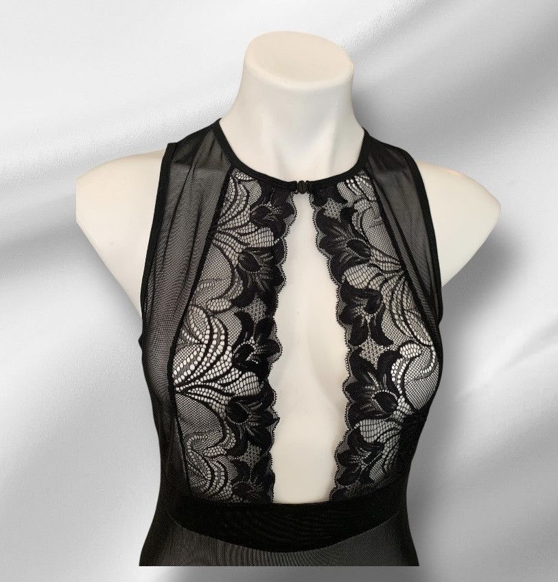 Designer NWT Black Mesh One Piece Bodysuit Lingerie Embroidered Lace Size M / US 6-8 / IT 42-44 - 5 Thumbnail