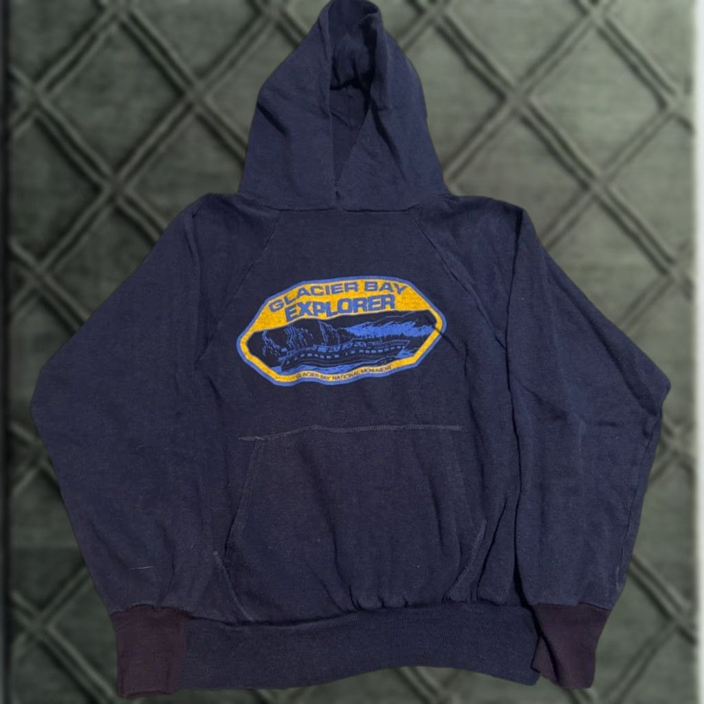 Vintage VINTAGE Glacier Bay National Park Alaska Navy Blue Hoodie Sweatshirt S-M Unisex Adults Pullover Blue 70s Mens Womens Size US S / EU 44-46 / 1 - 1 Thumbnail