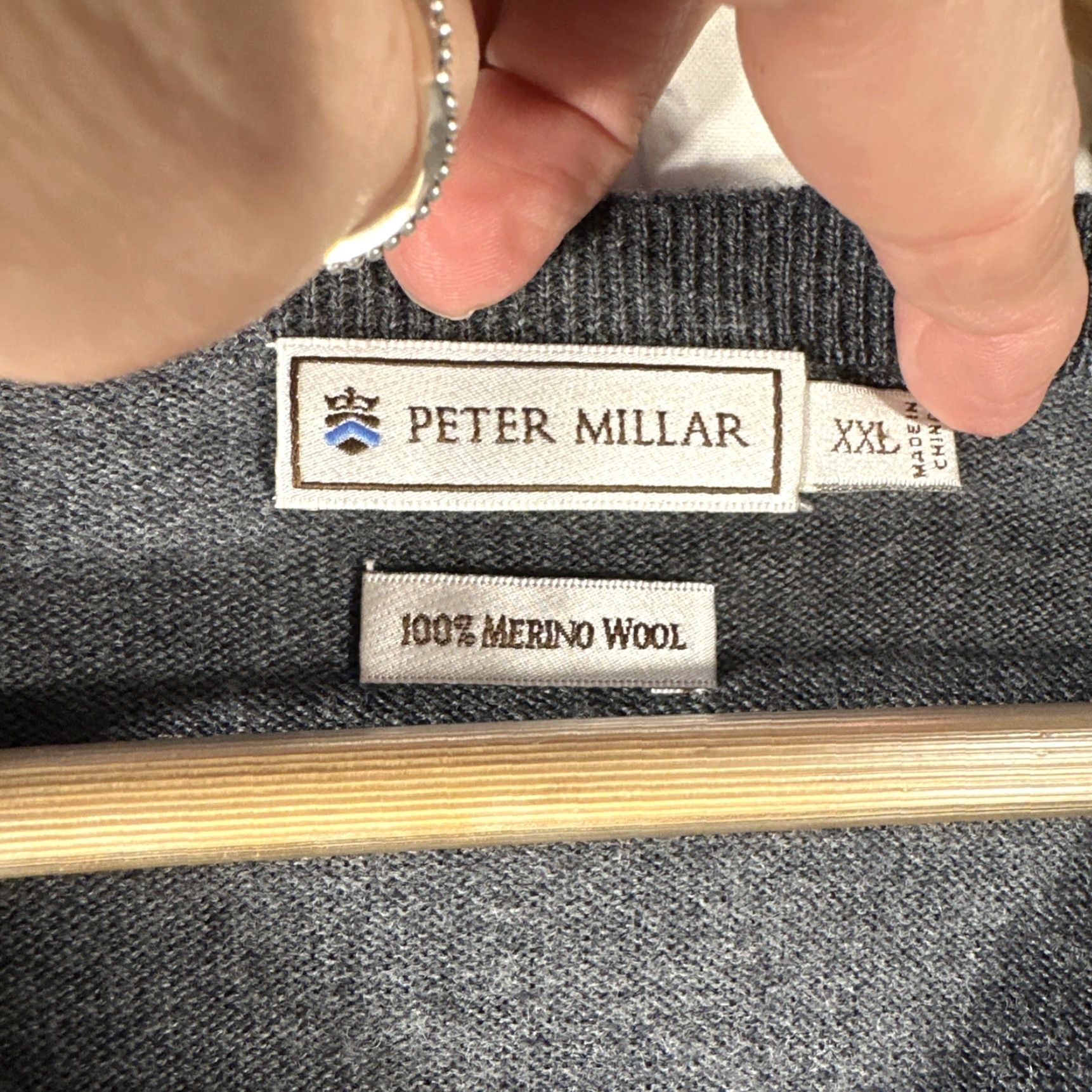 Peter Millar Peter Millar Sweater Mens 2XL Gray Merino Wool V Neck Golf Eagle Crest Size US XXL / EU 58 / 5 - 4 Thumbnail