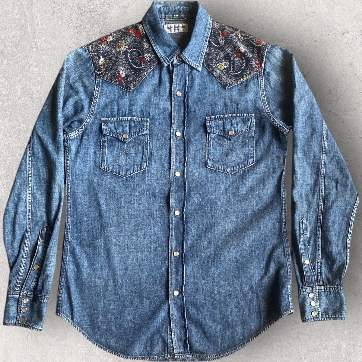 Hedi Slimane × Saint Laurent Paris SS15 Paisley Denim Western Shirt Size US M / EU 48-50 / 2 - 2 Thumbnail