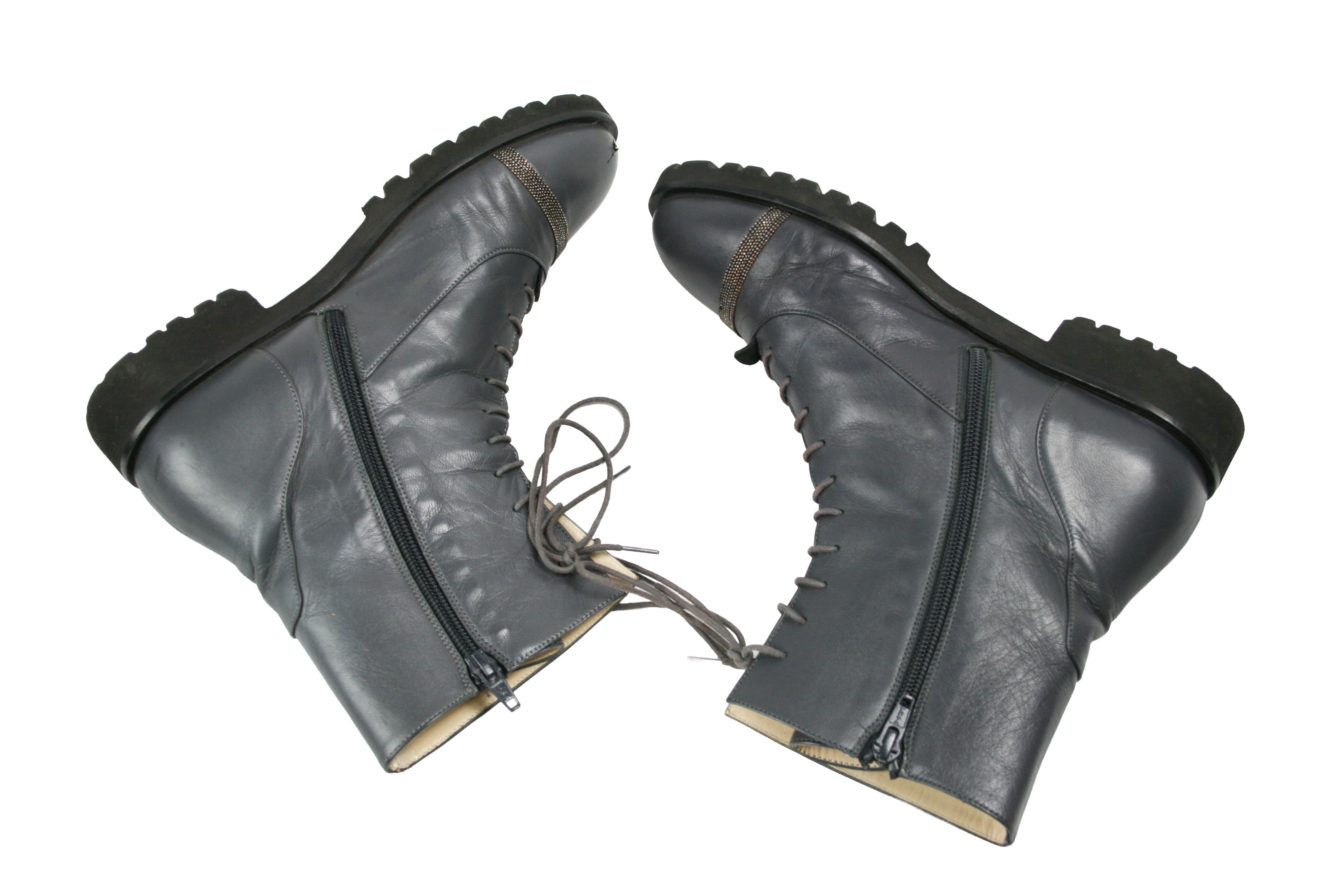 Fabiana Filippi Extra Light Leather Zip Ankle Combat Boots Size US 8 / IT 38 - 10 Thumbnail