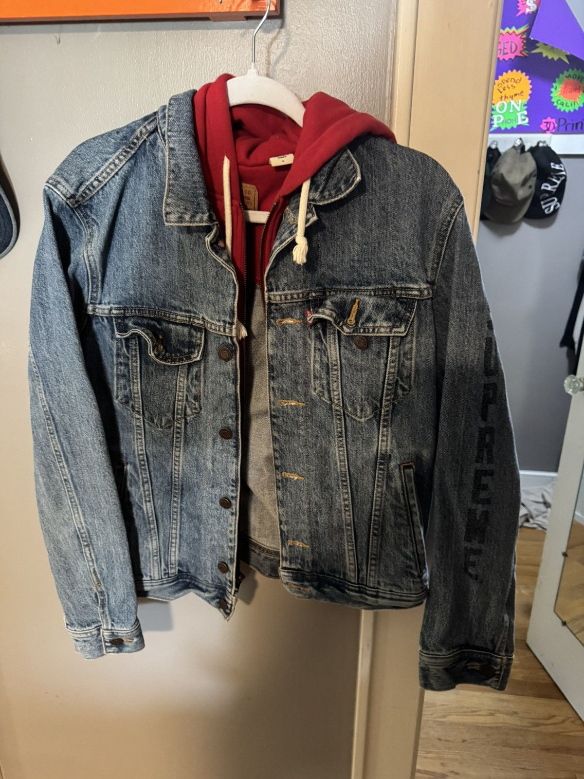 Supreme x Levi's Denim Jacket w/ Red Hoodie (Medium)