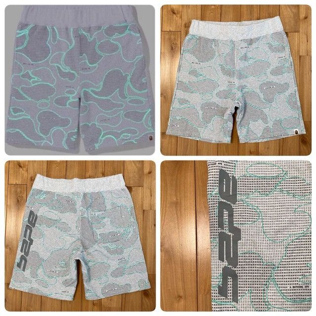 Bape 💫Glow in the dark💫 BAPE Text code camo sweat shorts ★size L Size US 34 / EU 50 - 1 Thumbnail