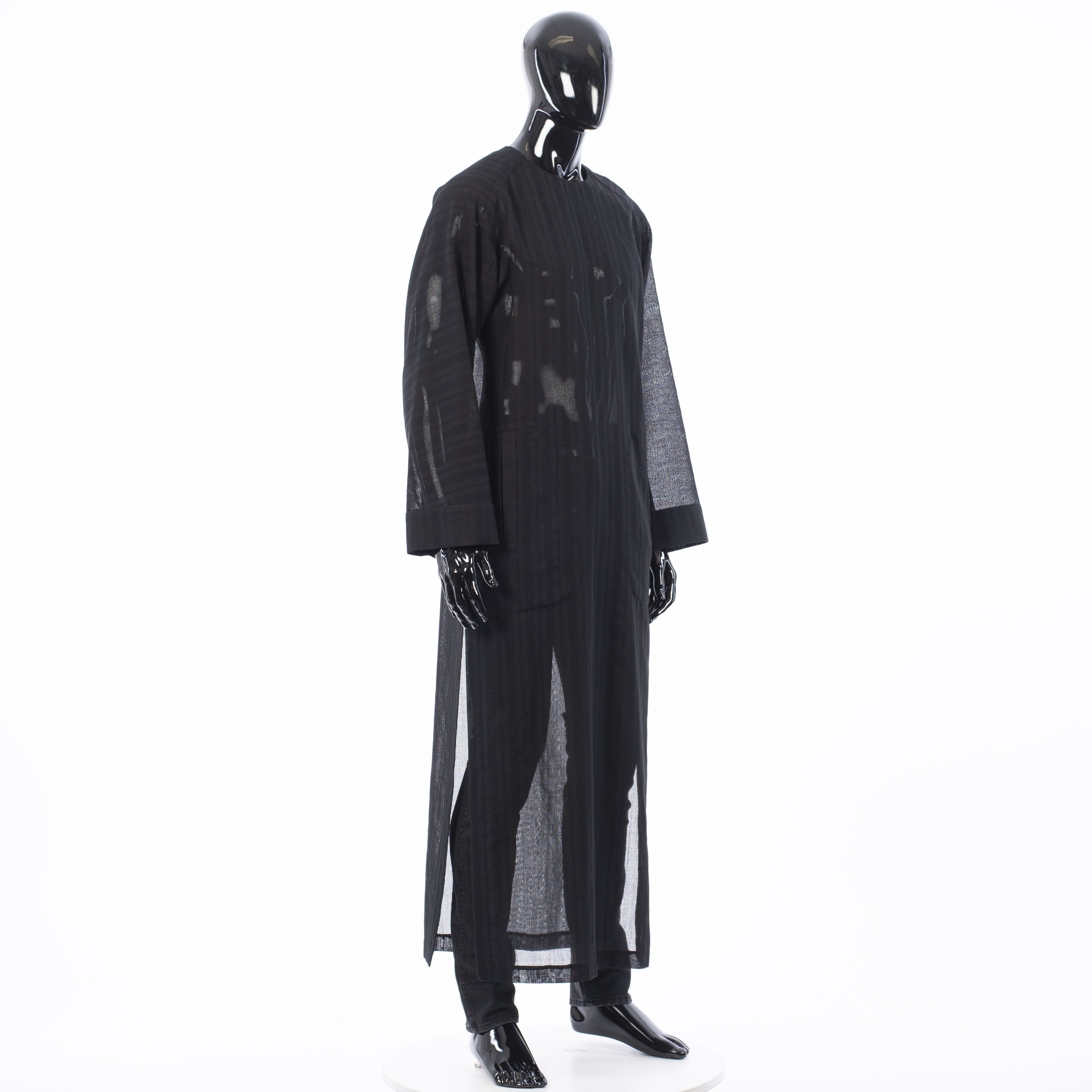 Saint Laurent Paris Long Djellaba In Black Striped Wool Gauze Size 44R - 8 Thumbnail
