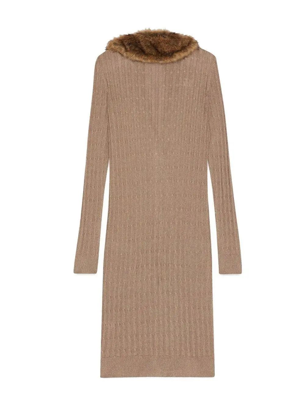 Saint Laurent Paris o1s1wg110924 Long Cardigan Dress Ribbed Knit Wool in Brown Size XS / US 0-2 / IT 36-38 - 2 Thumbnail