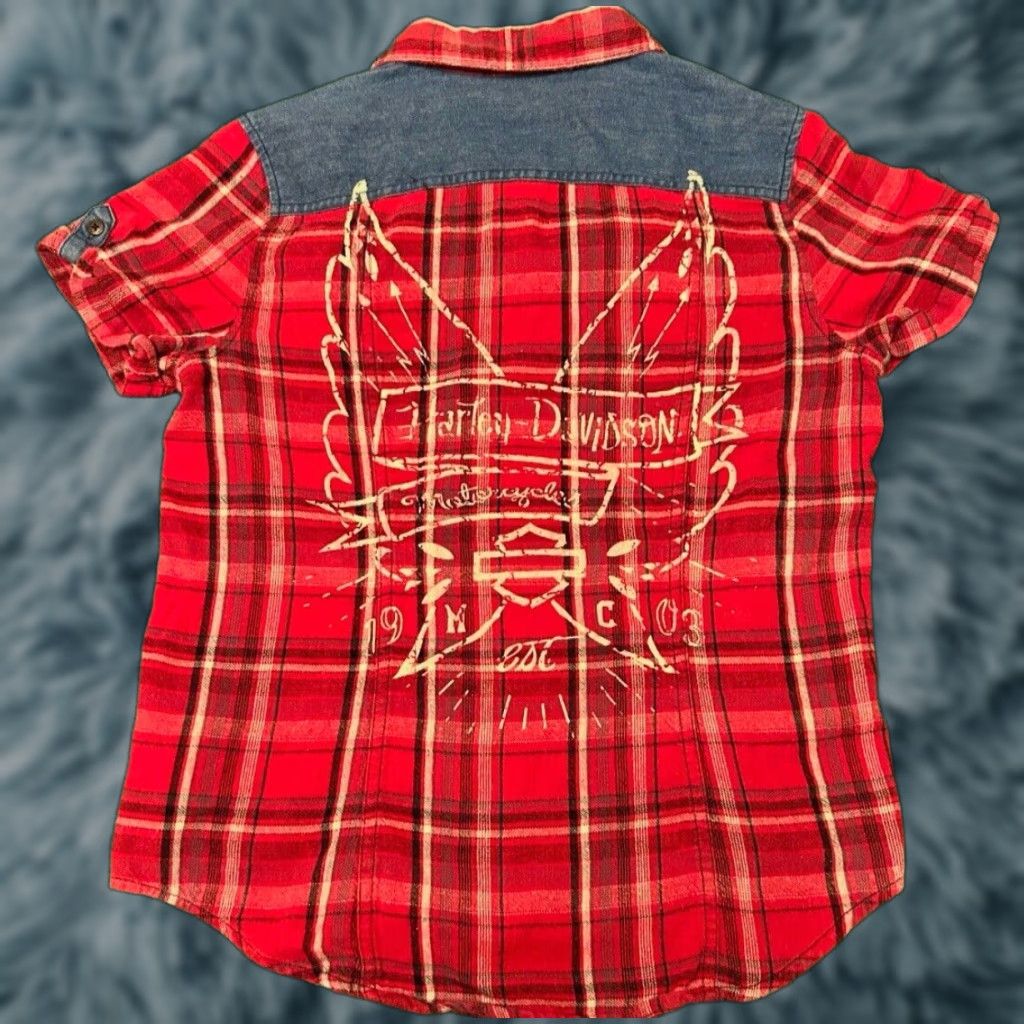 Harley Davidson VINTAGE Harley Davidson Plaid Button Down Shirt Womens Size Medium Biker USA Size M / US 6-8 / IT 42-44 - 1 Thumbnail
