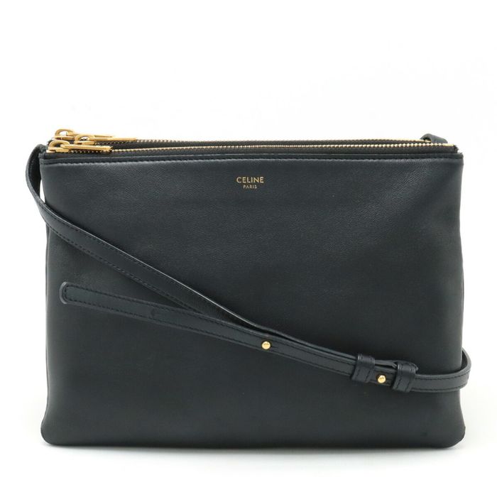 Celine CELINE Trio Large Shoulder Bag Pochette Pouch Lambskin Leather ...