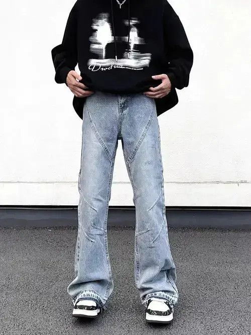 Japanese Brand × Jean Street water washing irregularly bright line wide -leg jeans Size US 32 / EU 48 - 3 Thumbnail