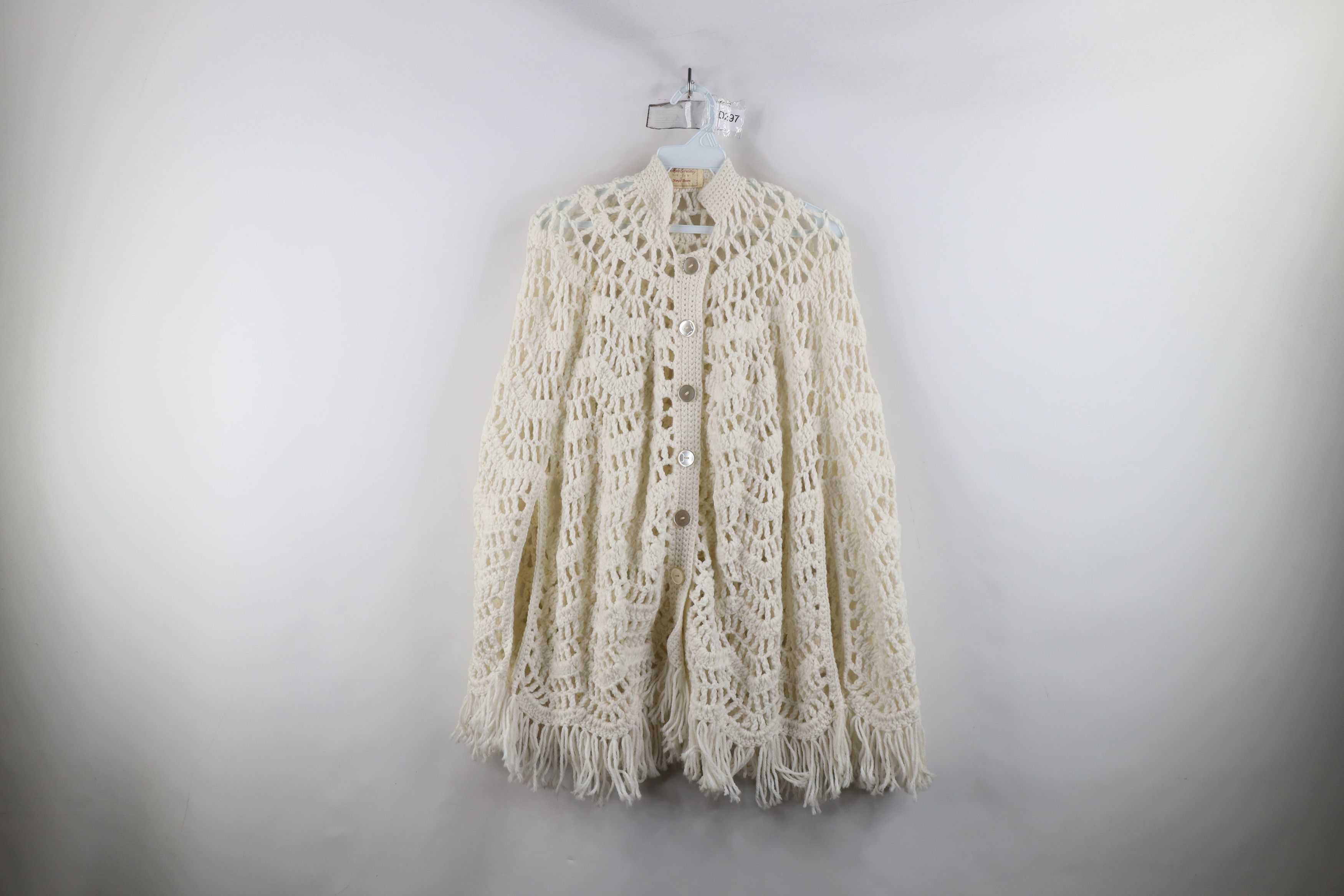 Vintage Vintage 60s 70s Boho Chic Fringe Cardigan Sweater Poncho USA Size ONE SIZE - 1 Thumbnail