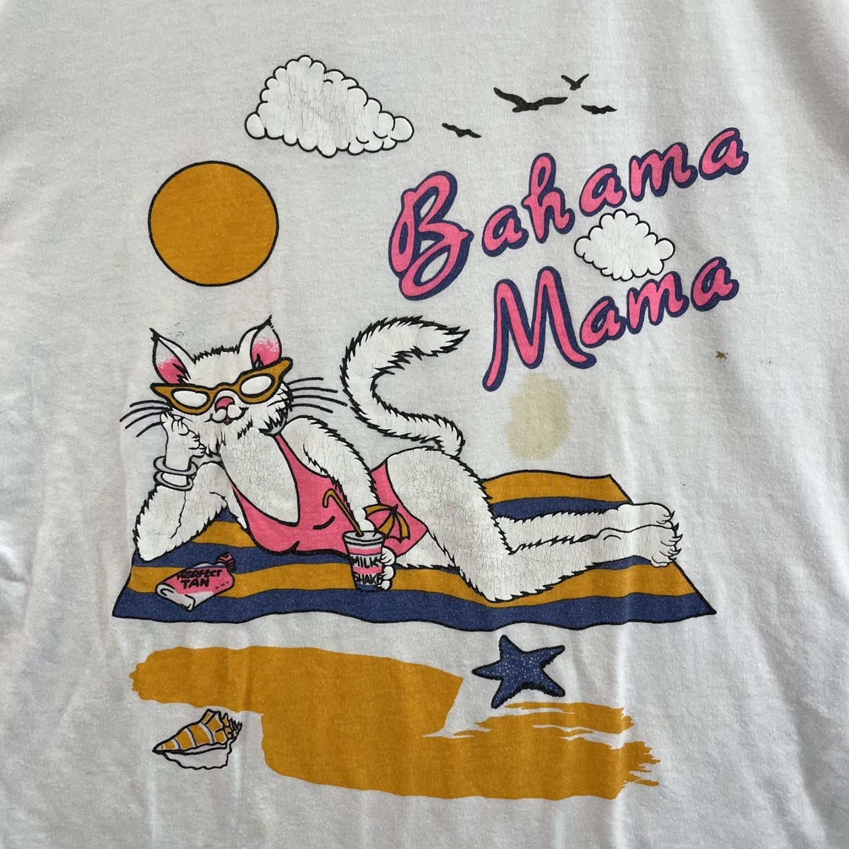 Vintage VINTAGE 80s 90s Dorsett Men Graphic Tee White Large Beach Cat Bahama Mama Size US L / EU 52-54 / 3 - 3 Thumbnail