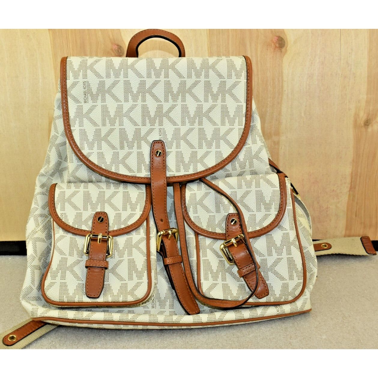 Michael Kors Michael Michael Kors Monogram Drawstrings Backpack Beige/Bro Size ONE SIZE - 7 Thumbnail