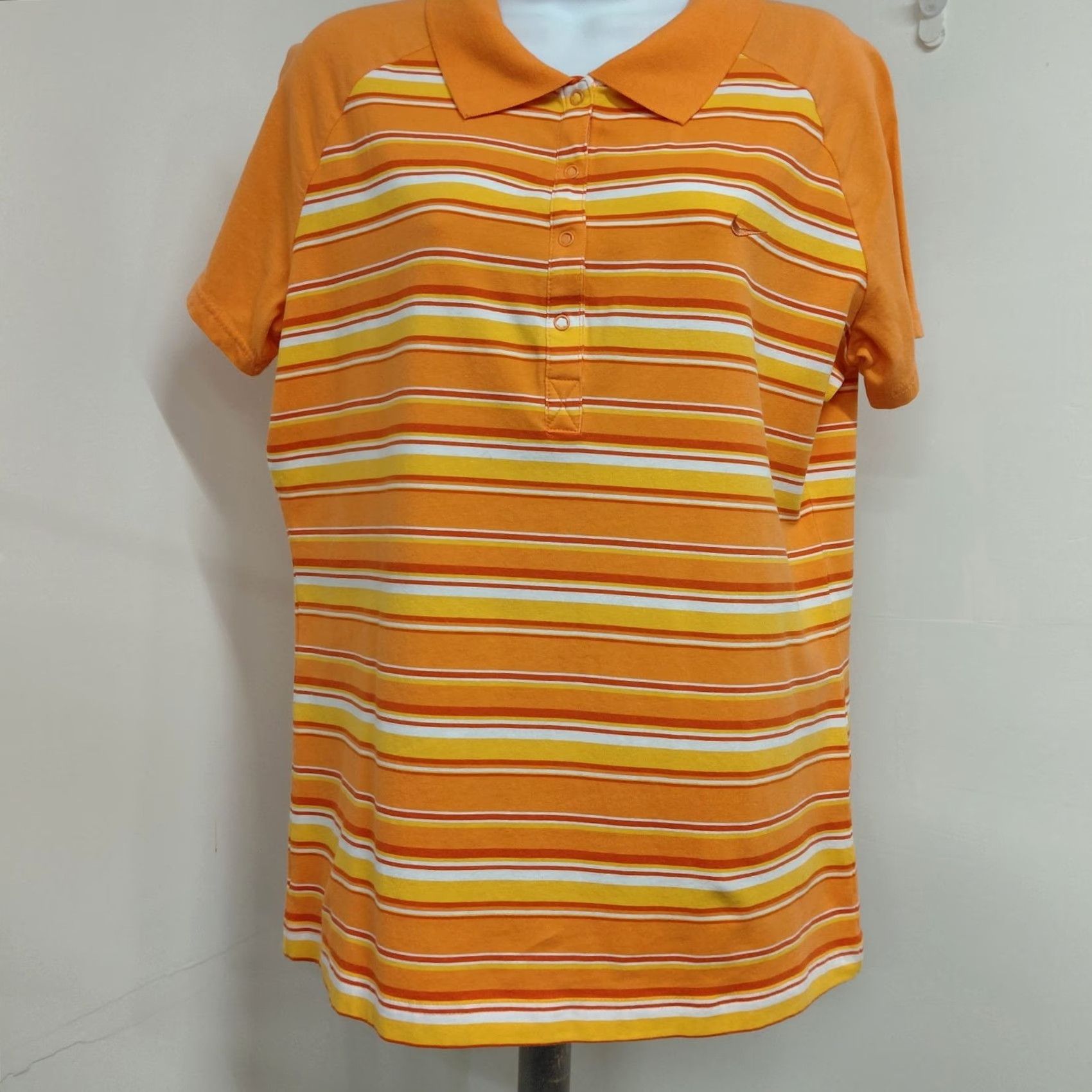 Nike Nike Golf Polo Shirt Women's XL Orange Neon Striped Short Sleeve Activewear Polo Shirt Nike Womens XL Orange Neon Striped Size XL / US 12-14 / IT 48-50 - 2 Thumbnail