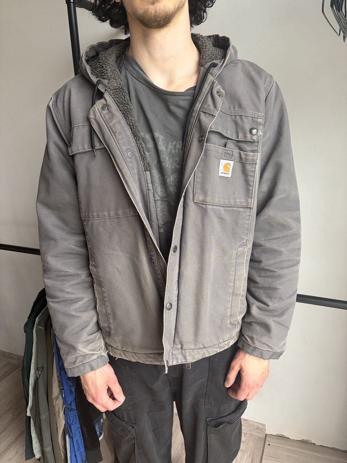 Carhartt Carhartt Hooded Duck Canvas Work Jacket Faded Distressed Size US L / EU 52-54 / 3 - 16 Thumbnail