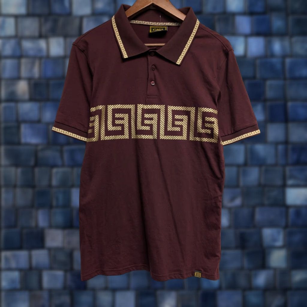 Vintage Casa Moda Couture Polo Shirt Men XL Maroon Greek Key Versace Pattern Short Sleeve Collared Zip Polo Shirt Couture Mens Size US XL / EU 56 / 4 - 1 Thumbnail
