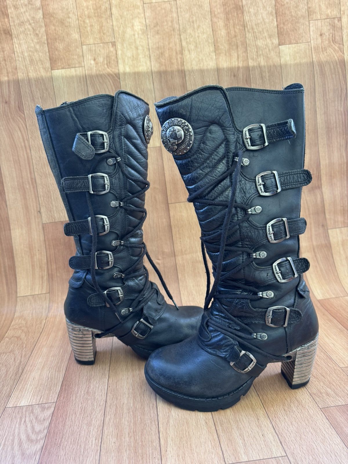 New Rock 🔥 Y2K New Rock Black leather Skull boots Size US 8 / IT 38 - 2 Thumbnail