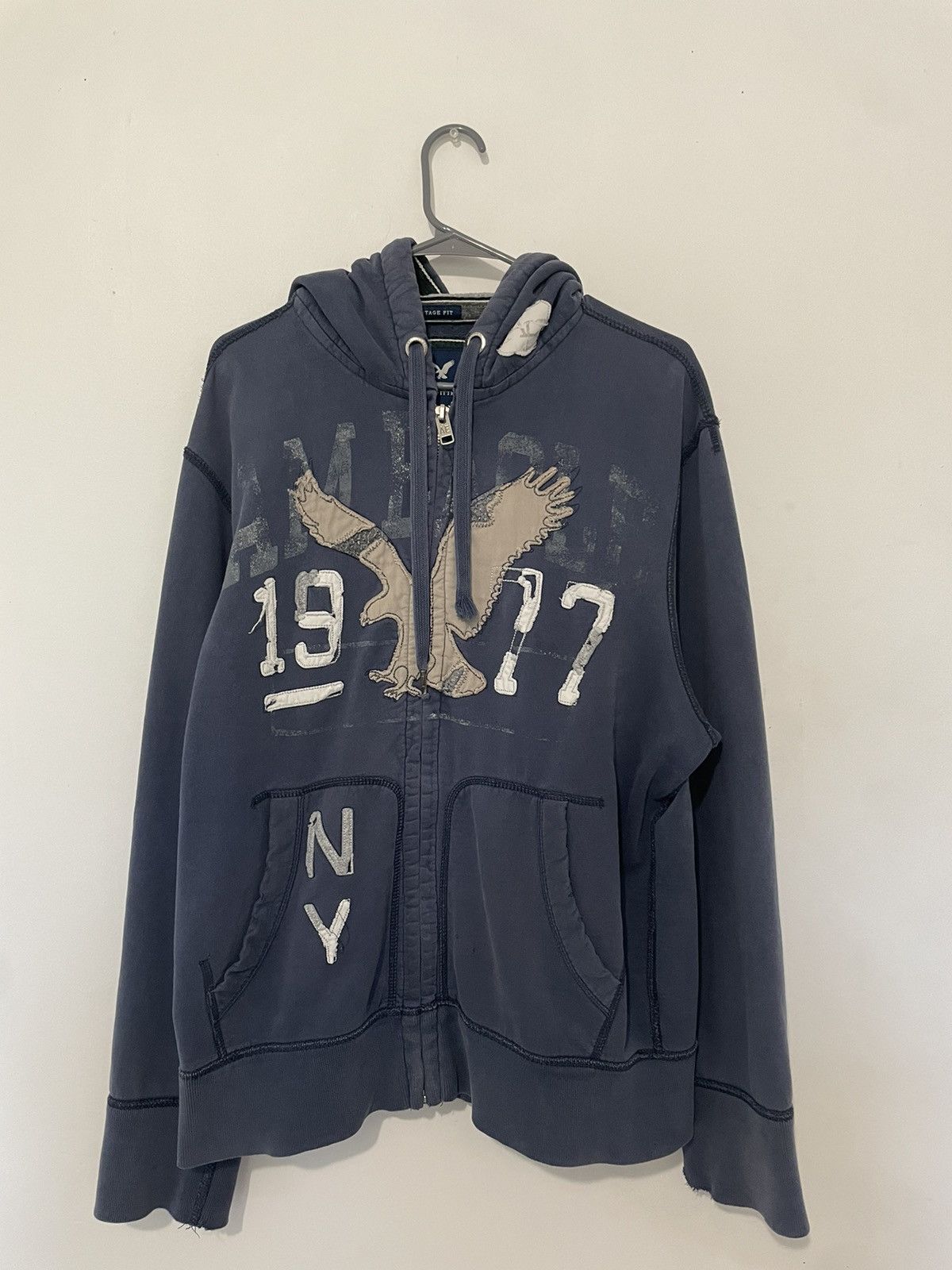 image of American Eagle Outfitters x Vintage 2000S Distressed Hoodie in Navy, Men's (Size XL)