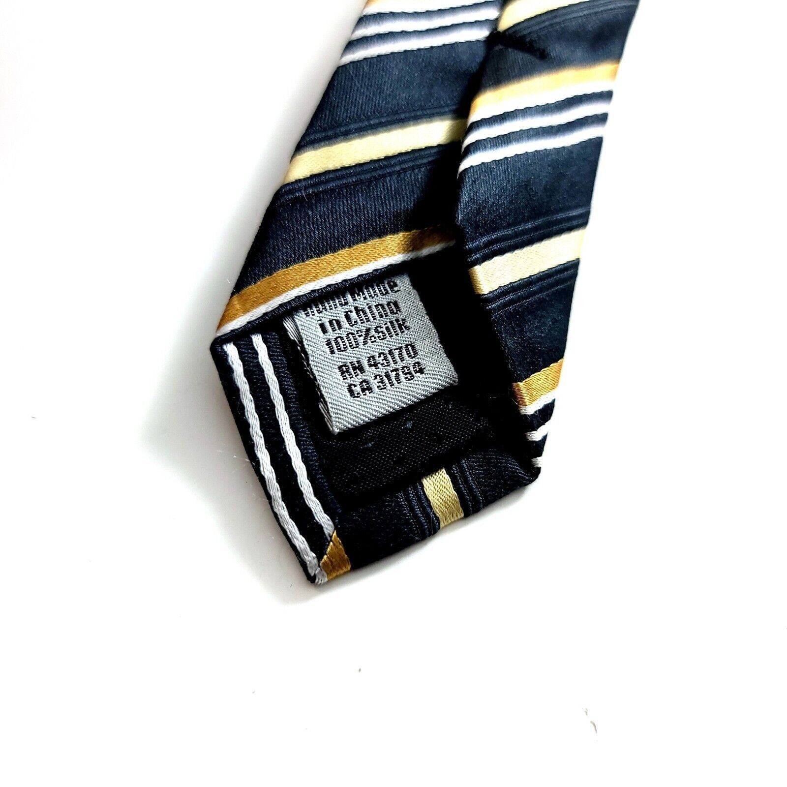 Other Geoffrey Beene Black Gold Striped Woven Silk Tie Size ONE SIZE - 4 Thumbnail
