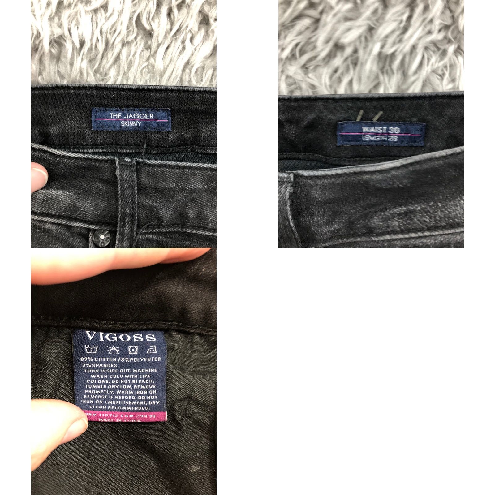 Vintage VIGOSS Jeans Skinny Biker Mens 30x28 Dark Black Denim Mid Rise 5-Pocket Style Comfort Pockets Mens Biker Theme 90s? Size US 30 / EU 46 - 9 Thumbnail