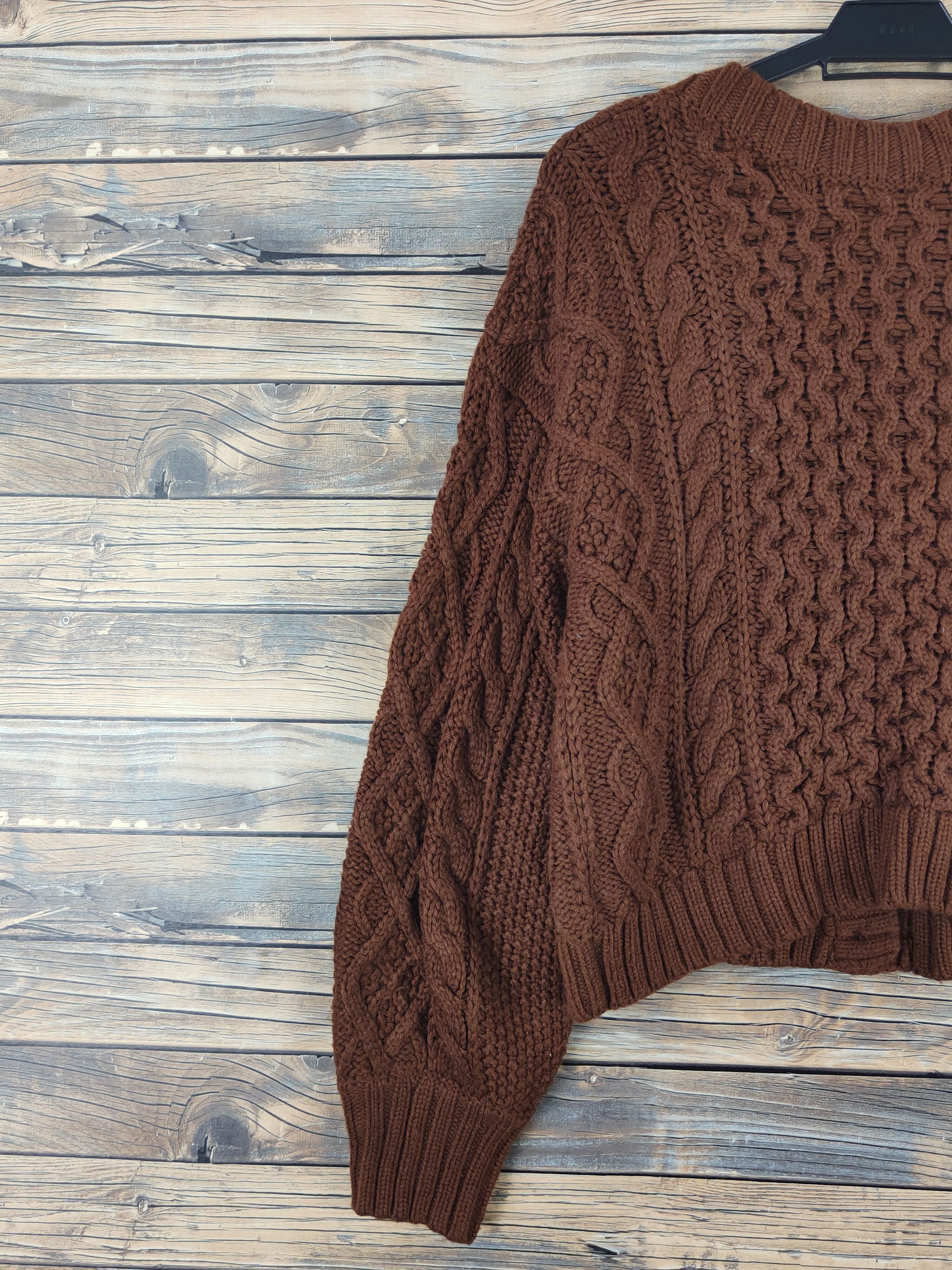 Aran Isles Knitwear W Closet Dark Brown Knitwear Cardigan Crop Tops #W1108 Size M / US 6-8 / IT 42-44 - 8 Thumbnail