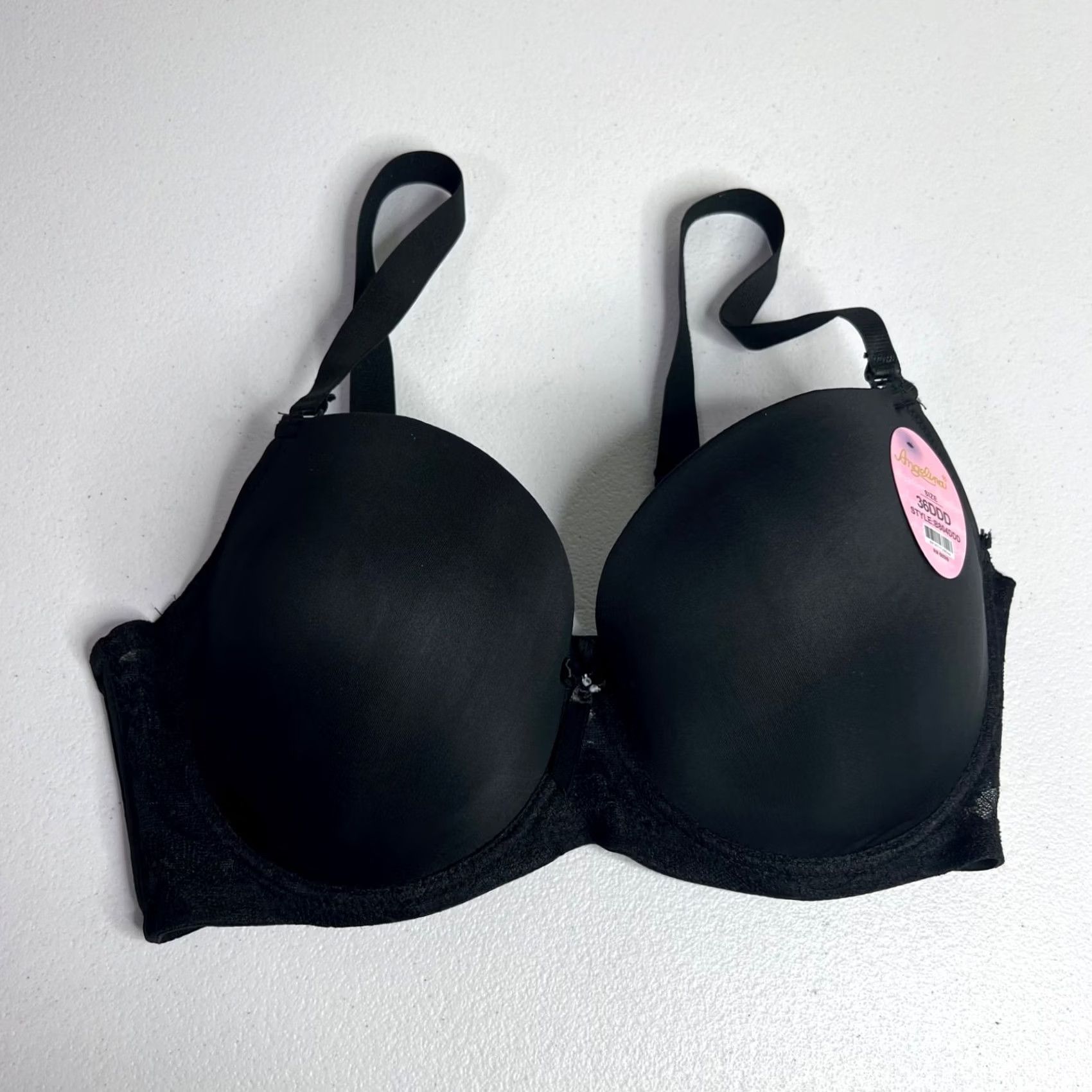 Vintage Angelina Bra Lightly Padded Underwire Convertible Straps Womens 36DDD Black Lace 68589 Size ONE SIZE - 4 Thumbnail