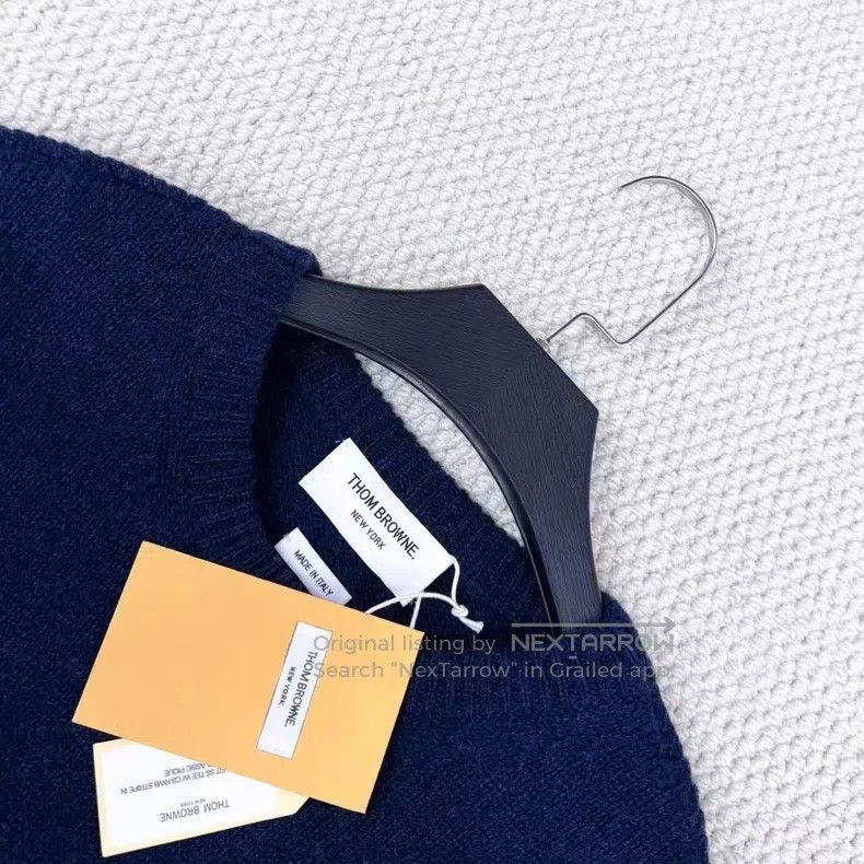 Thom Browne Thom Browne Navy blue knitted sweater with pocket edge str Size US XL / EU 56 / 4 - 3 Thumbnail