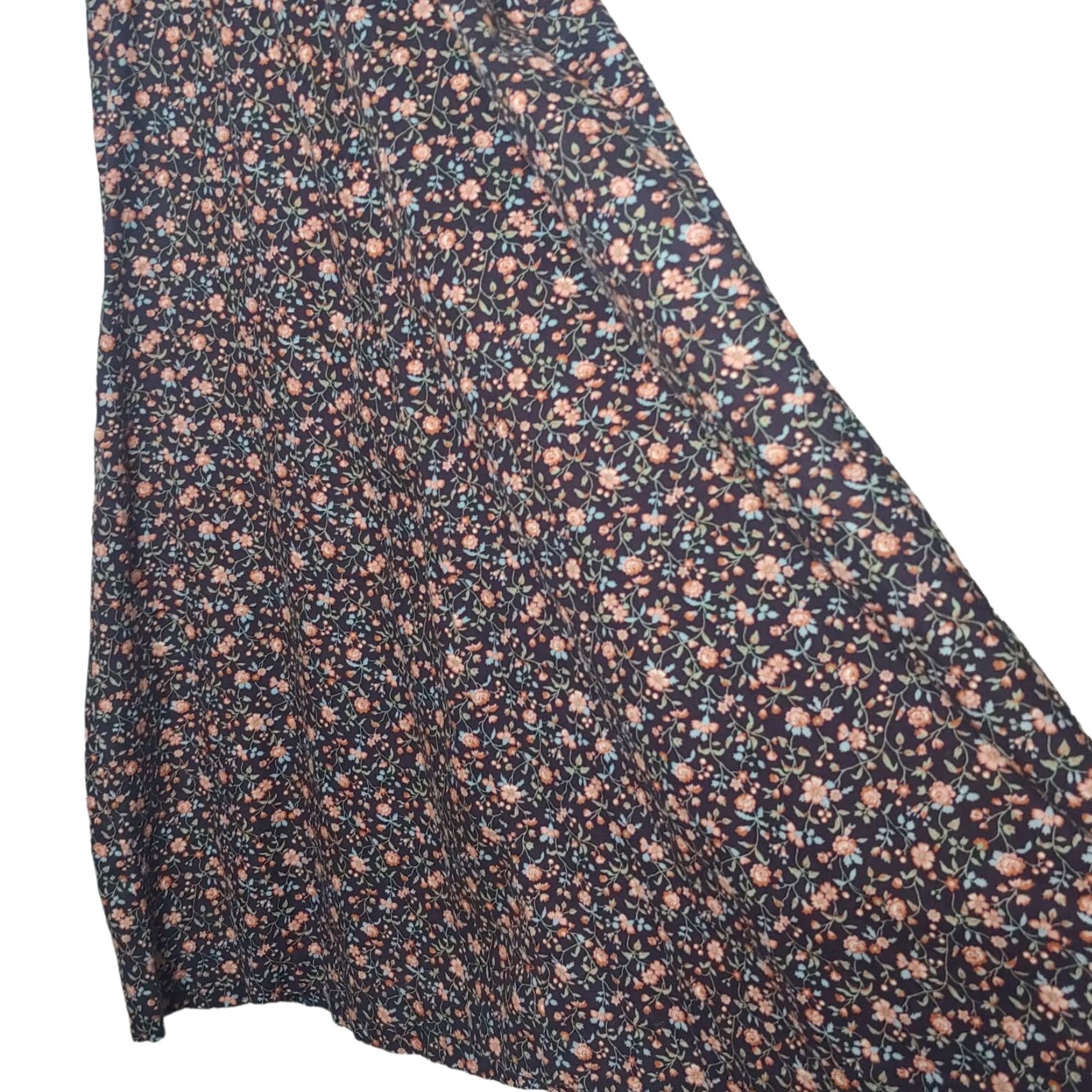 Vintage VINTAGE Flowers Dress Short Sleeve Belted A-Line Cadet Blue Pink Floral Cotton Knee Length Womens S USILGWU Belted Dress Vintage Small Size 28" / US 6 / IT 42 - 5 Thumbnail
