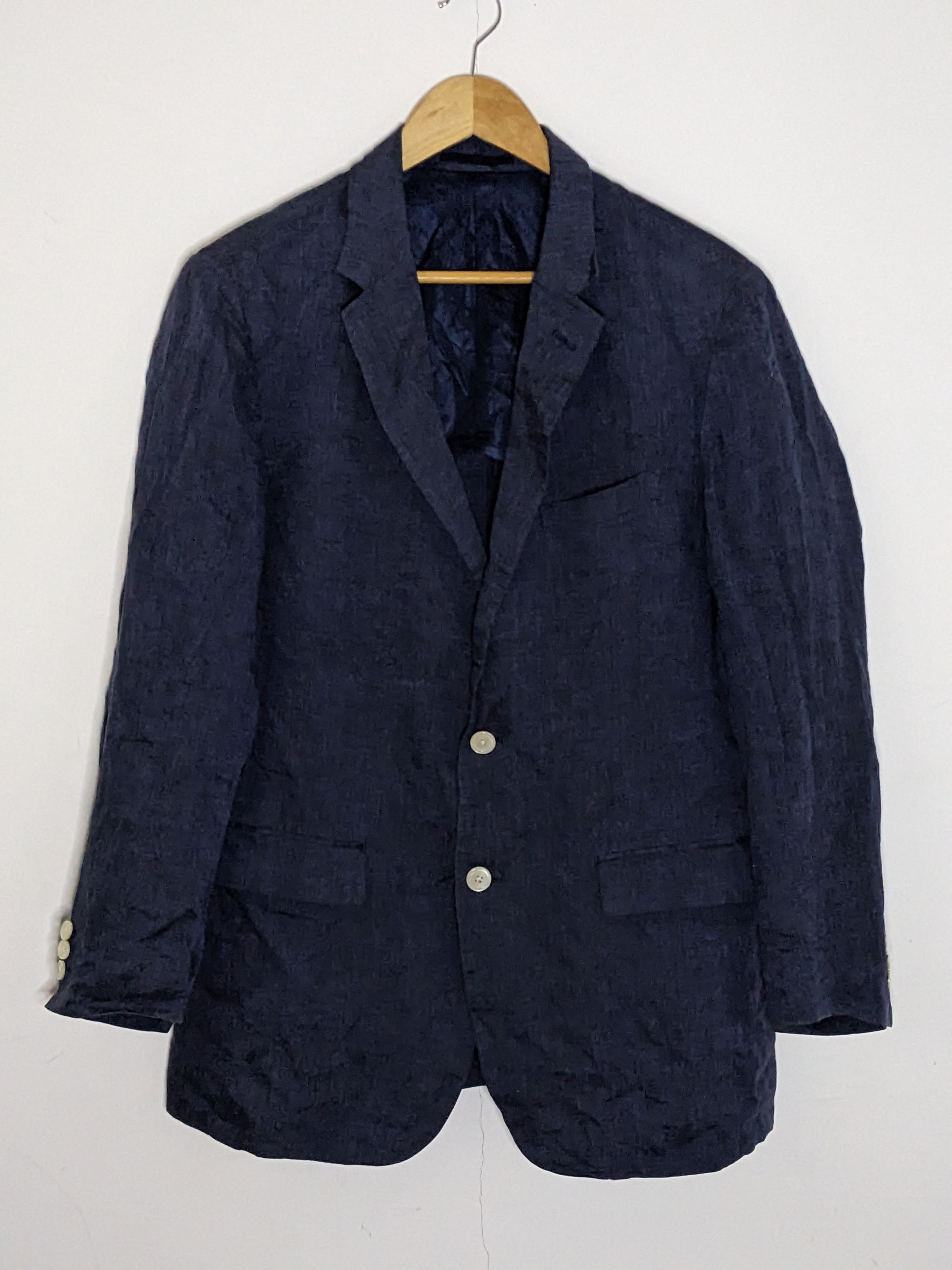 image of Beams Plus x Vintage Beams Japan Linen 2-Button Mens Blazer XL Slim Fit in Blue