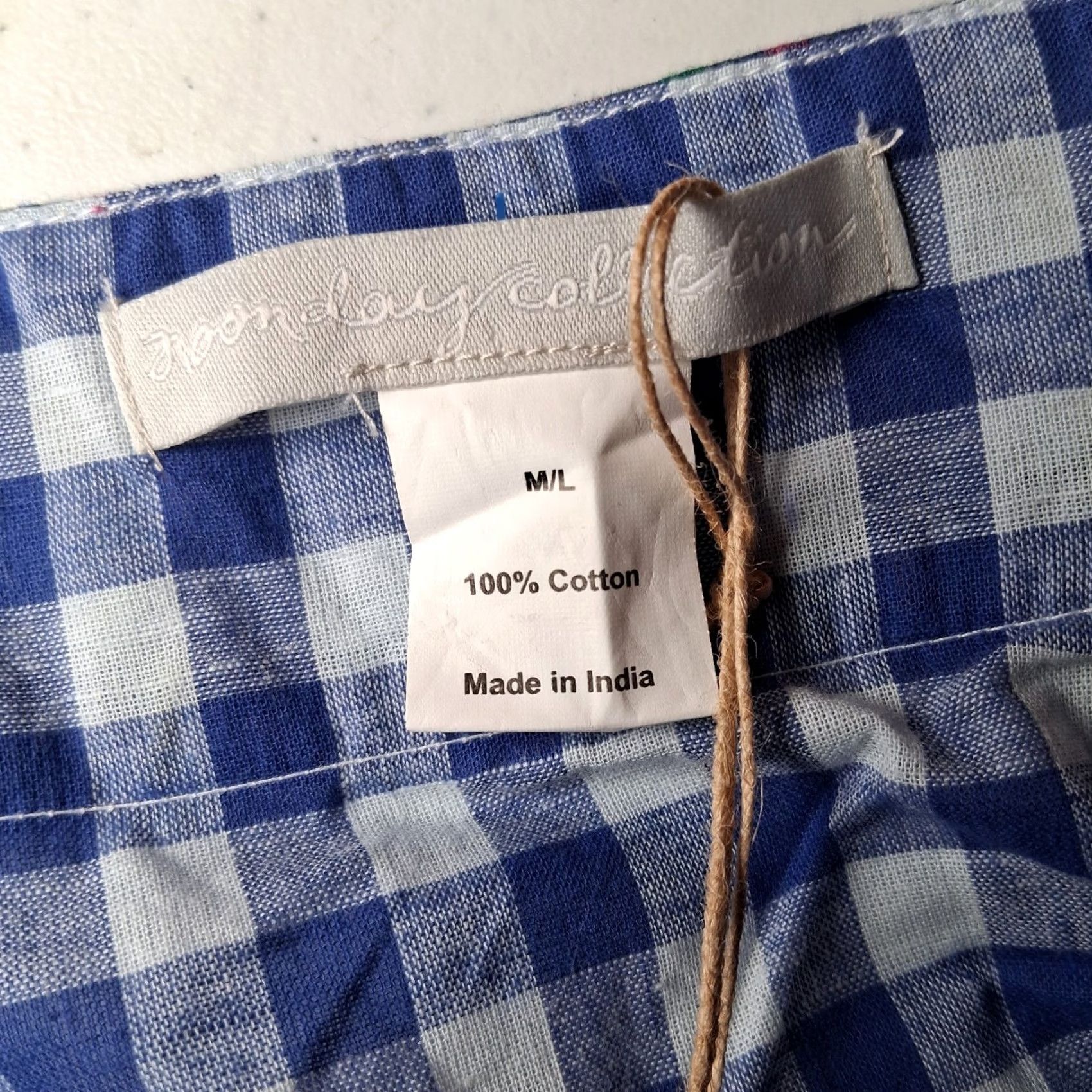 Vintage VINTAGE Noonday Collection Robe L Scrunchie Blue Gingham Check Lightweight Lounge Size ONE SIZE - 5 Thumbnail