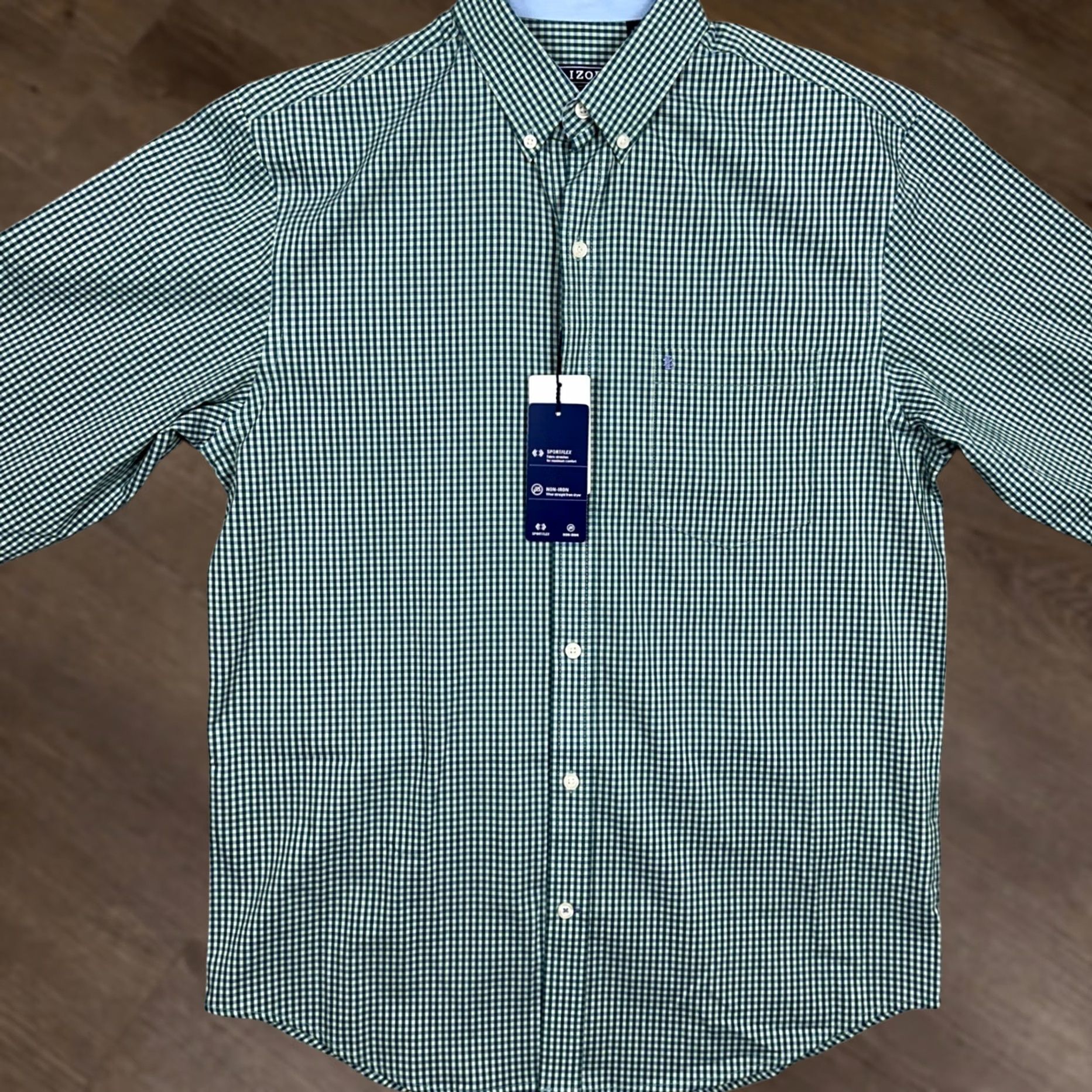 Izod IZOD Shirt Mens Small Green Button-Down Gingham Check Stretch Long Sleeve Size US S / EU 44-46 / 1 - 1 Thumbnail