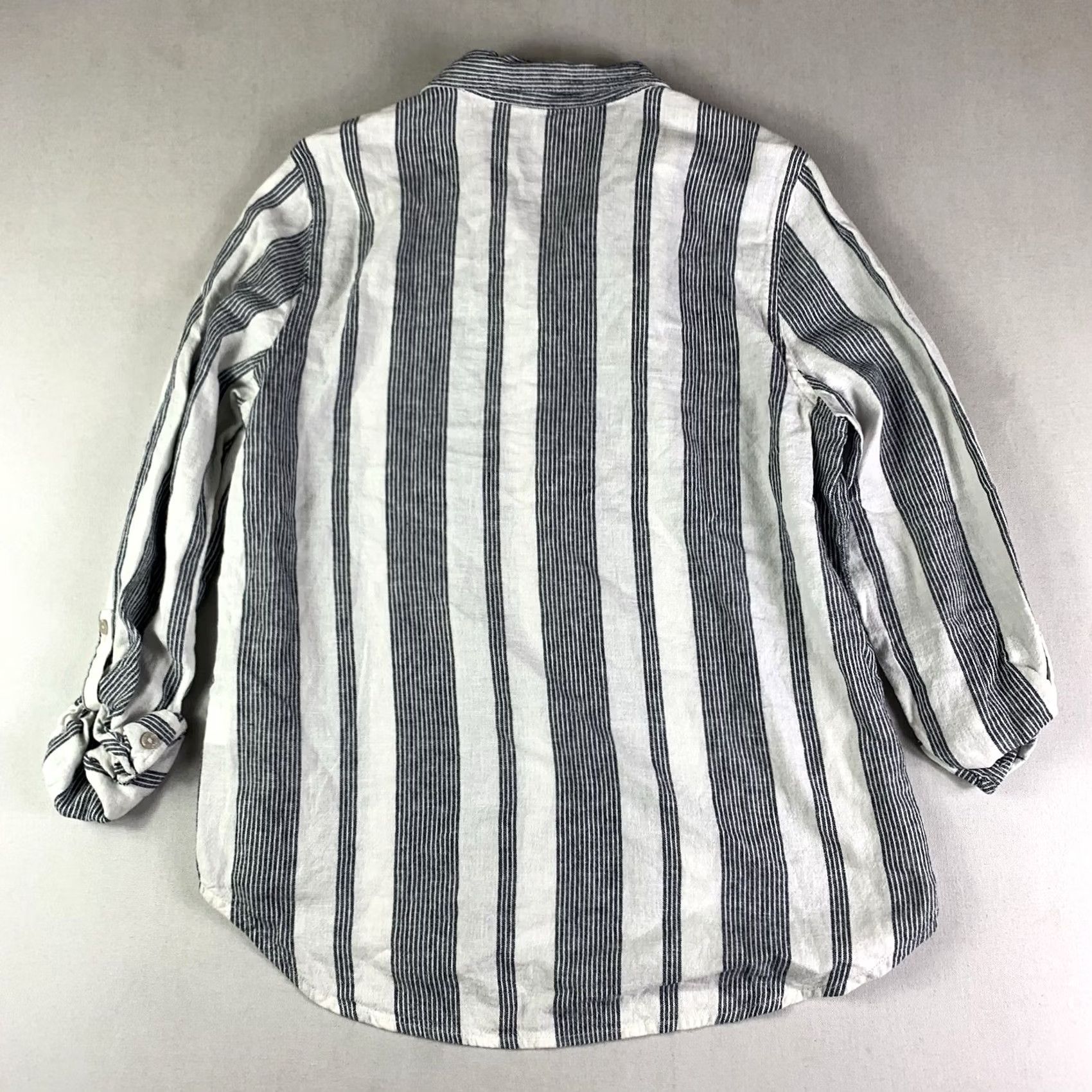 Orvis WOMENS Orvis Linen Blend Shirt L Blue White Stripe Button-Up Roll Tab Sleeves Regular Fit Casual Shirt Size L / US 10 / IT 46 - 5 Thumbnail