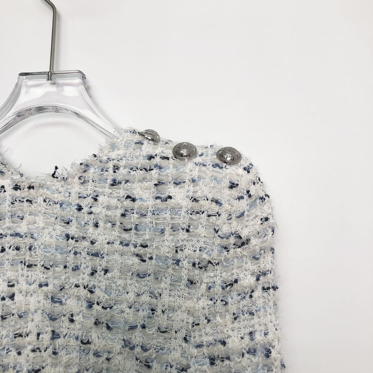 Balmain Balmain Blue & White Tweed Fringe Slim Fit Dress K26WX Size XS / US 0-2 / IT 36-38 - 3 Thumbnail