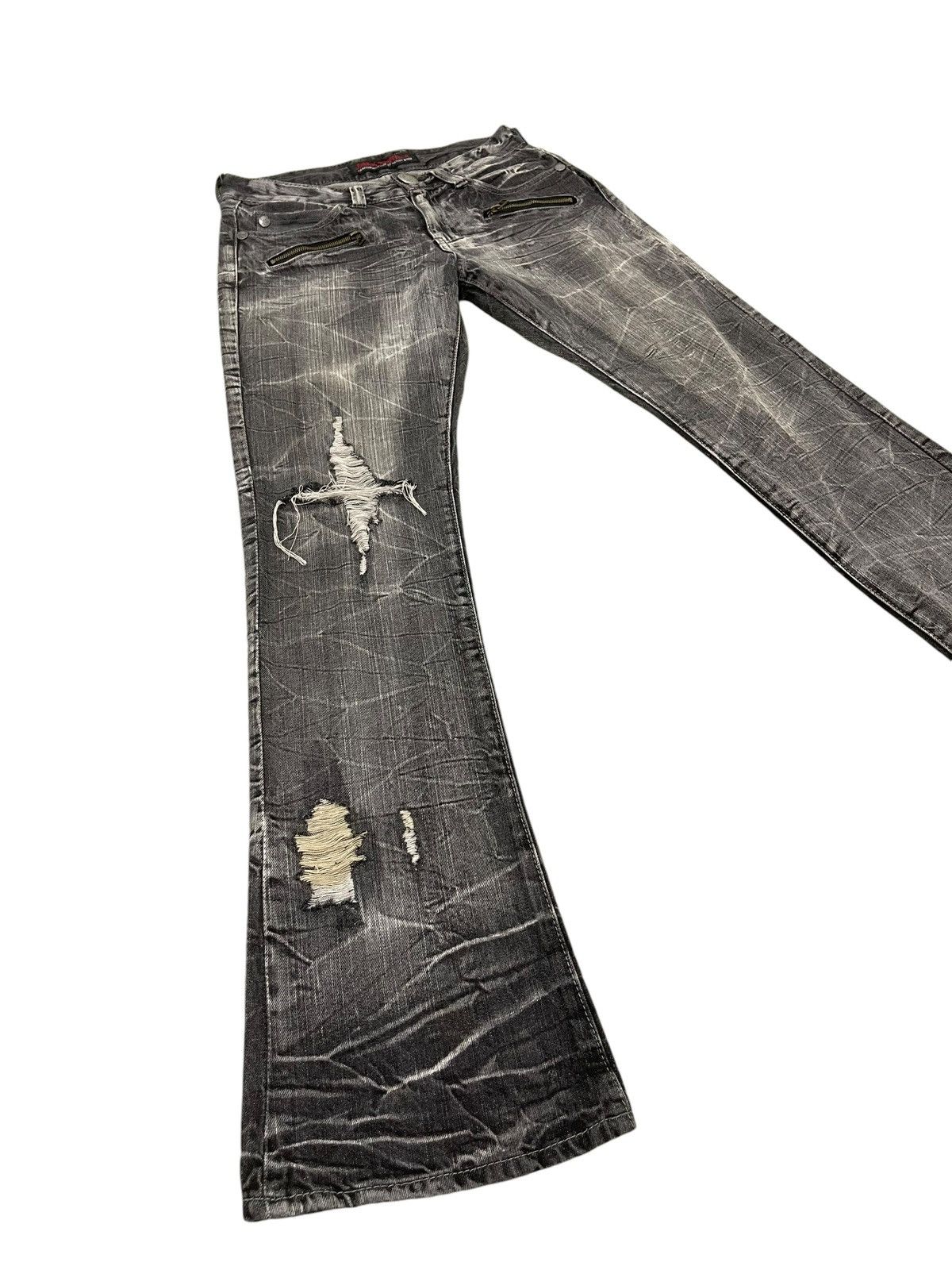 Japanese Brand Flare Jeans Jack Serika Faded Distress Boot Cut 8🟦9 Size US 29 - 1 Thumbnail