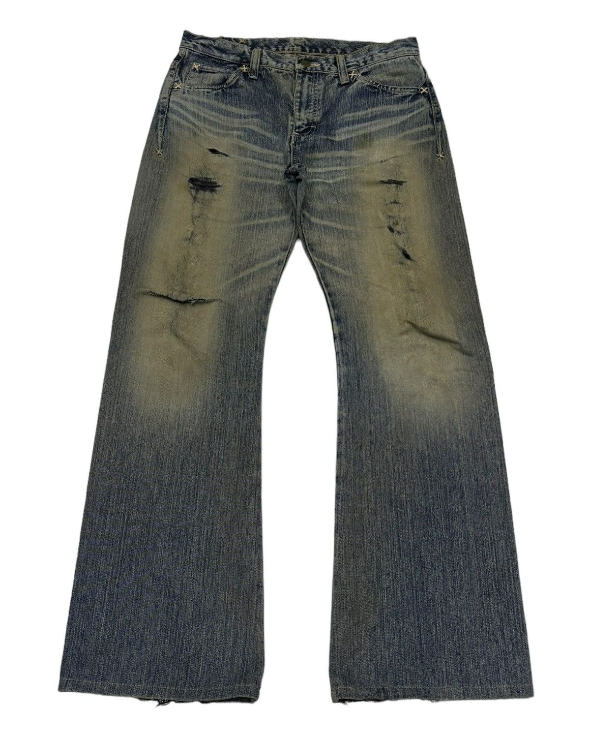 If Six Was Nine × Japanese Brand × Lee 🔥90s Lee Riders Flared Mud Wash Distress Denim Jeans Size US 32 / EU 48 - 1 Thumbnail
