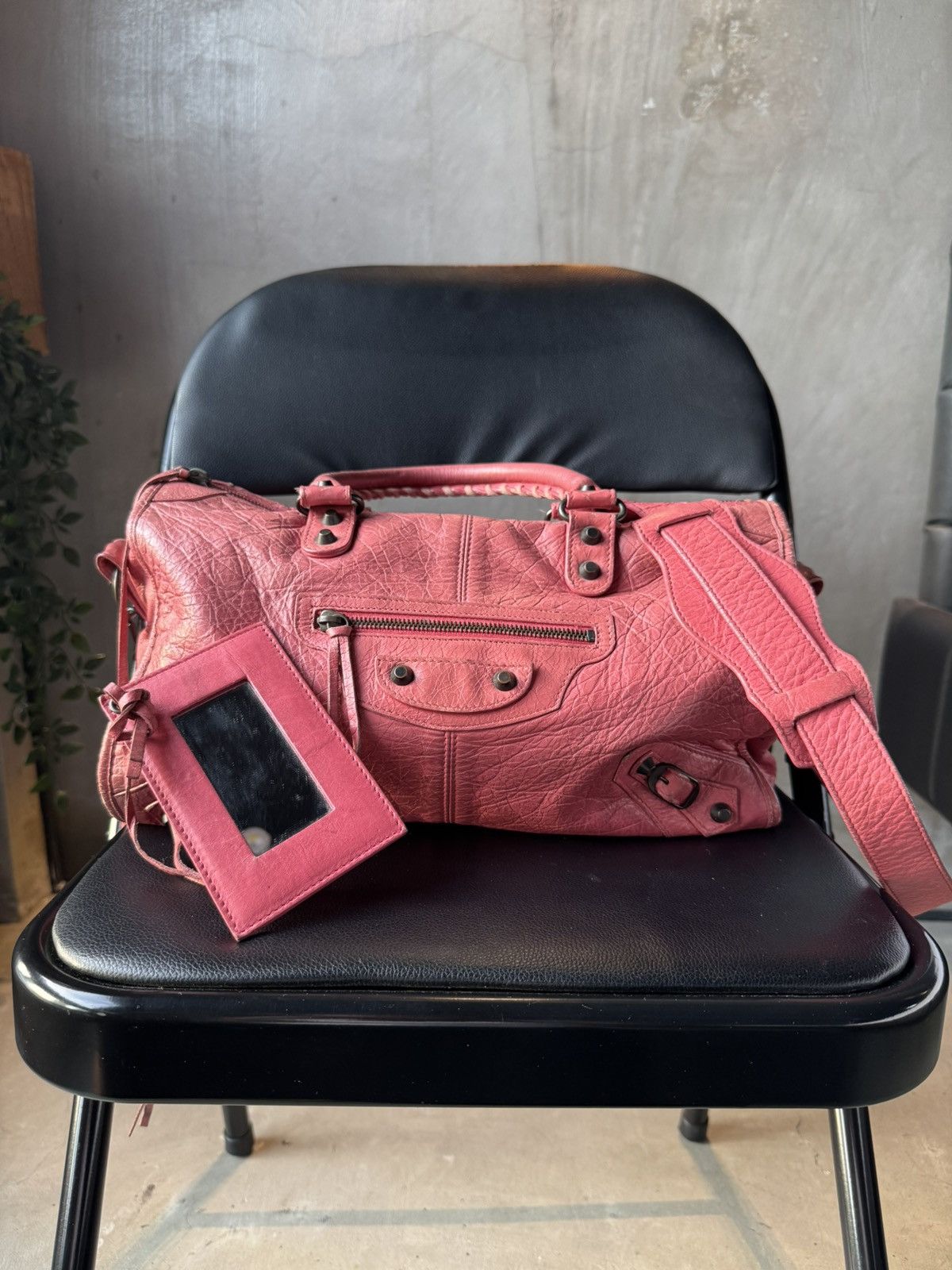BALENCIAGA Sorbet Lambskin Leather Motorcycle Part Time Bag